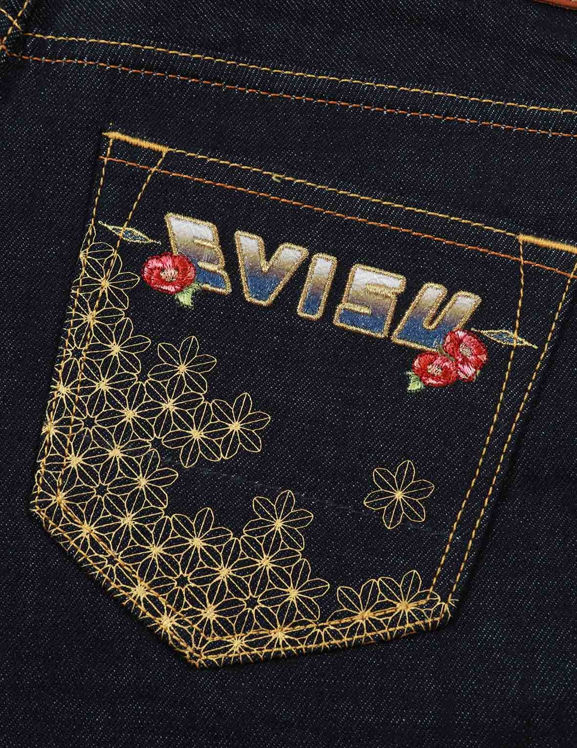 SEAGULL AND LOGO GRADATED EMBROIDERY DENIM SHORTS - 7