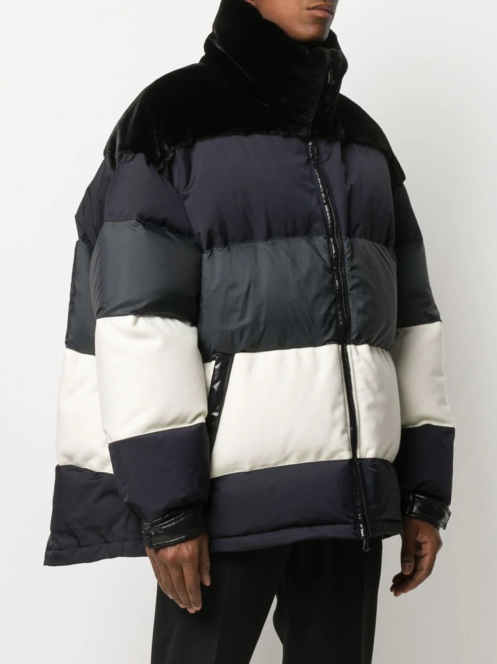 horizontal-stripes oversize puffer jacket - 3