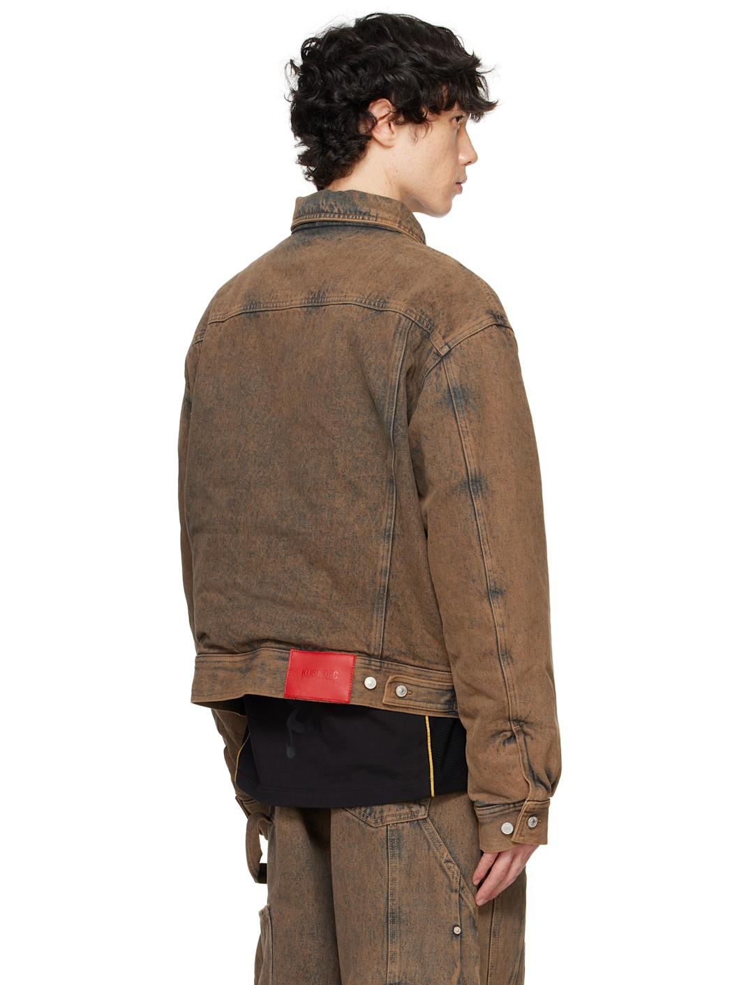 Brown Padded Multi Rivet Denim Jacket - 3