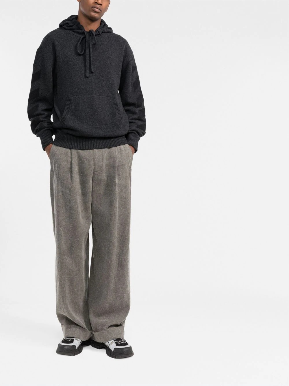 Off-White diagonal stripe pattern knitted hoodie REVERSIBLE