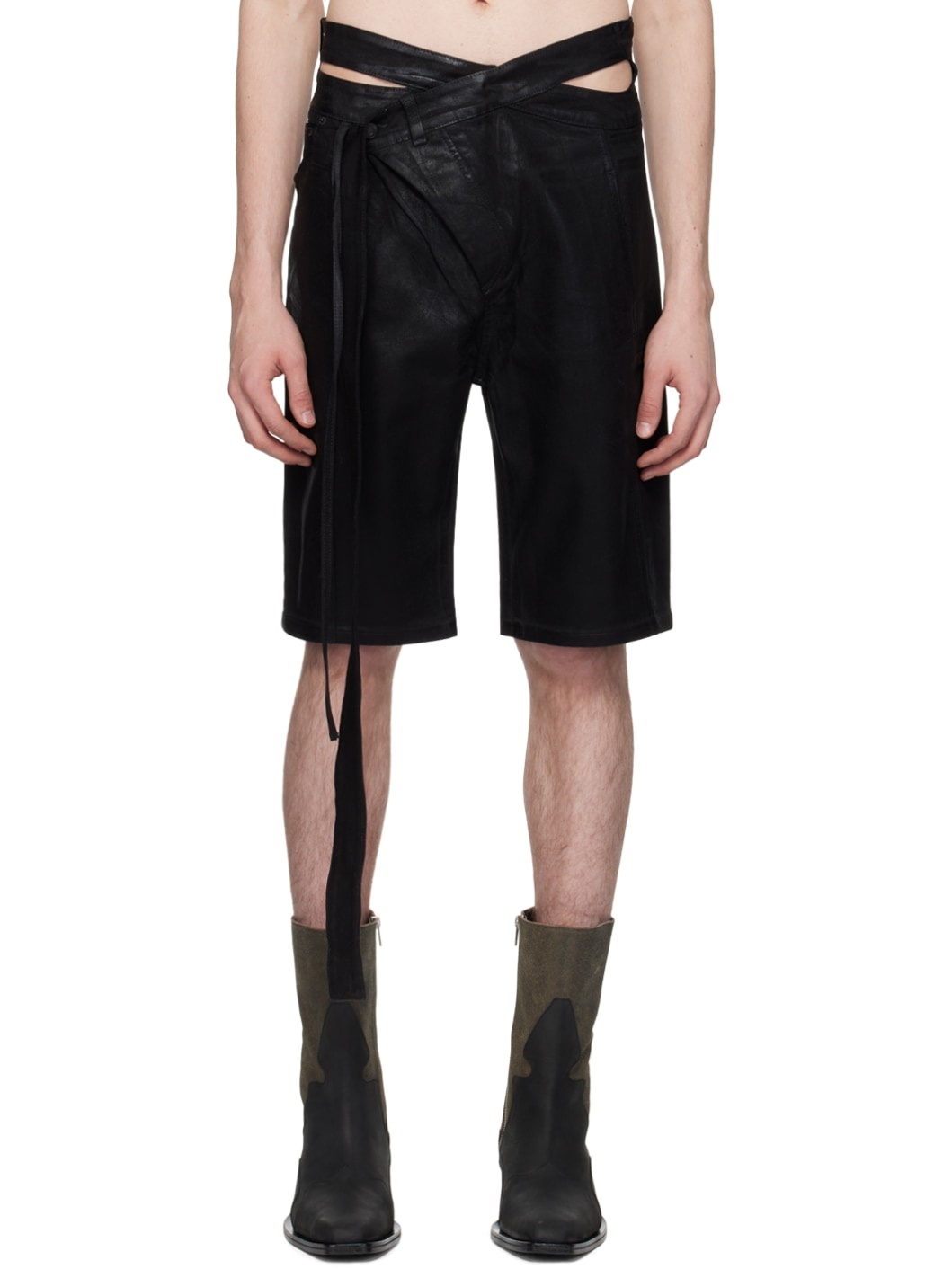 SSENSE Exclusive Black Signature Wrap Denim Shorts - 1