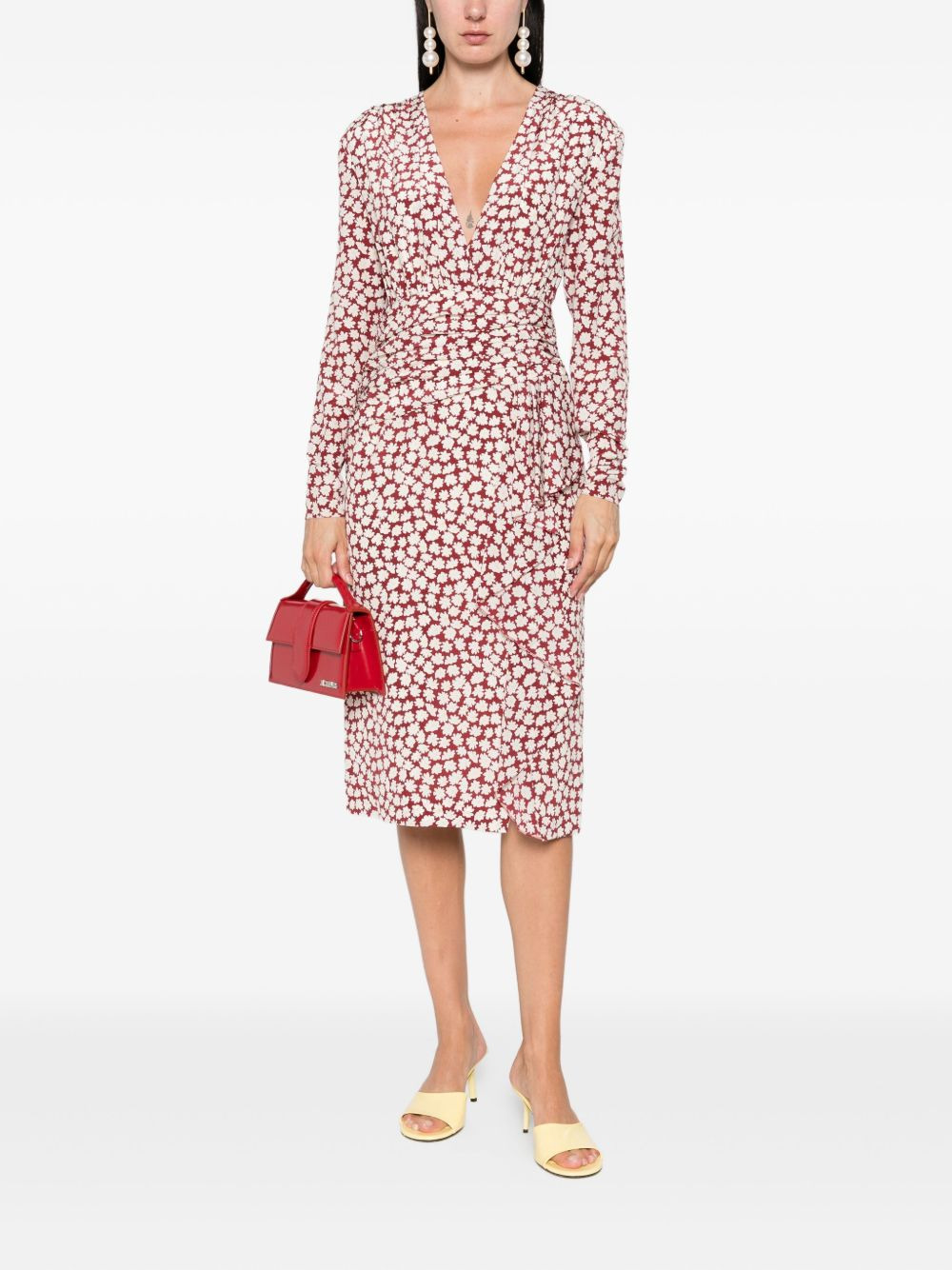 floral-print draped midi dress - 2