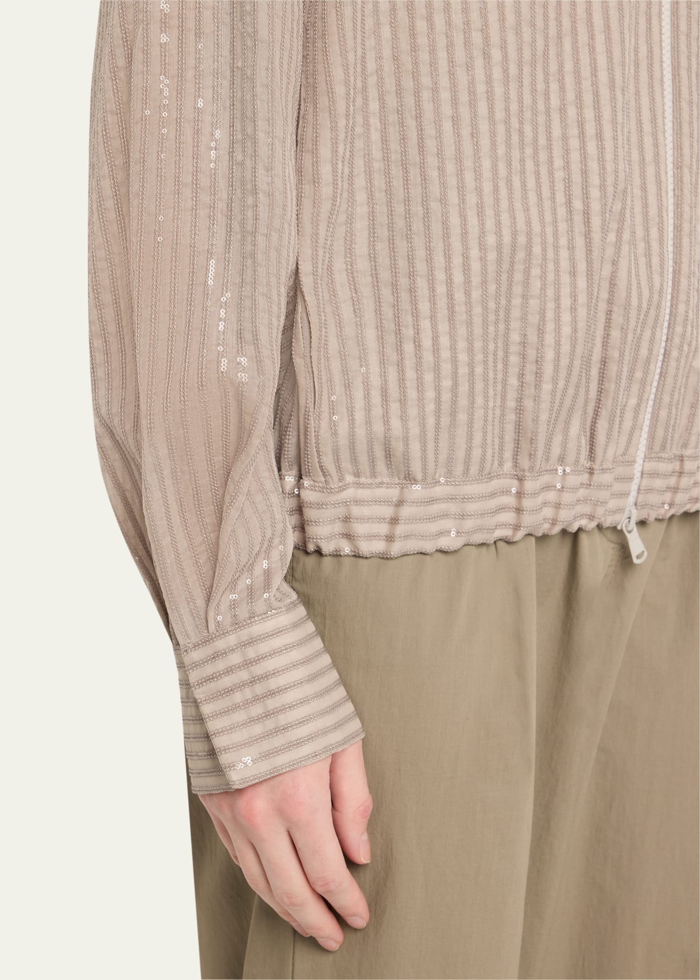 Stripe Sequined Organza Bomber Jacket - 5