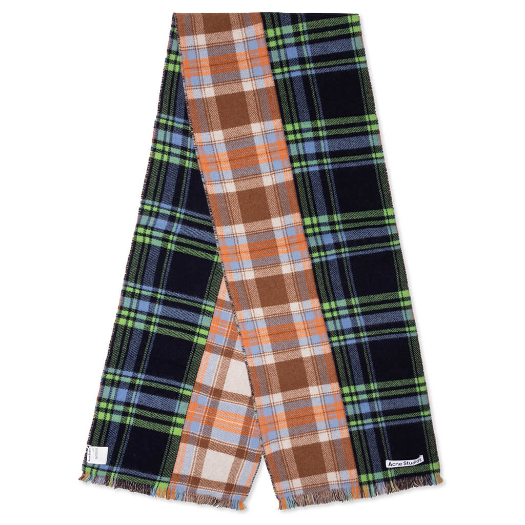 VORATA PATCHWORK TARTAN SCARF - BLUE/GREEN/ORANGE - 1