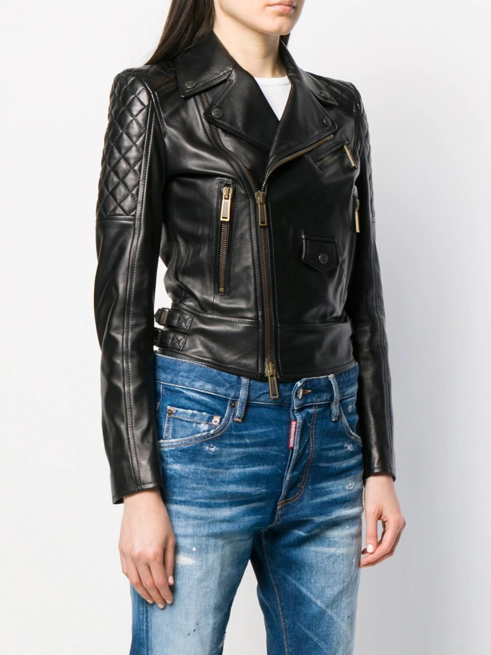 zip panelled biker jacket - 3