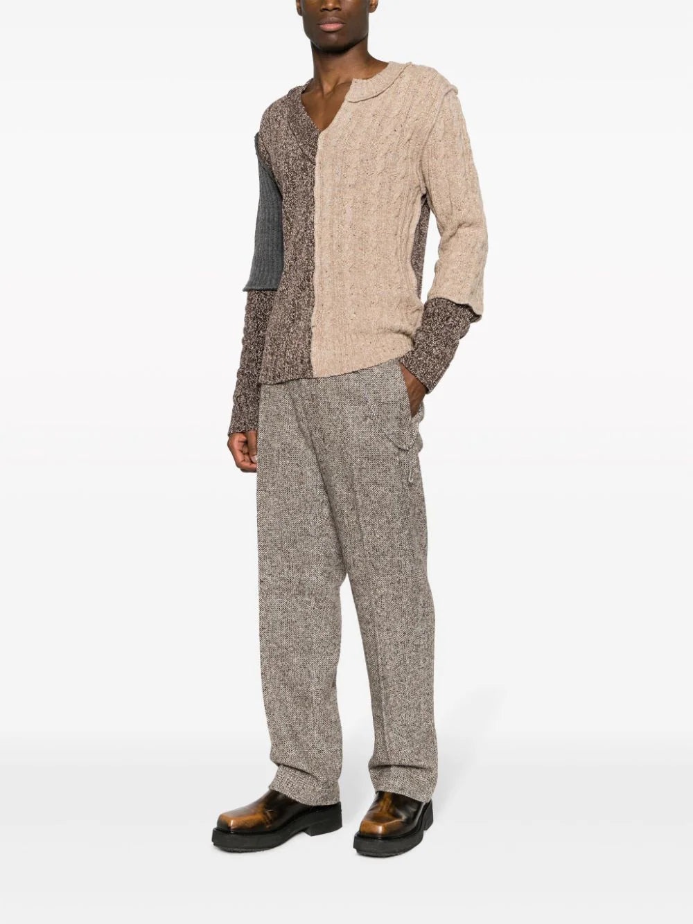 ASYMMETRIC-NECK PATCHWORK JUMPER - 4