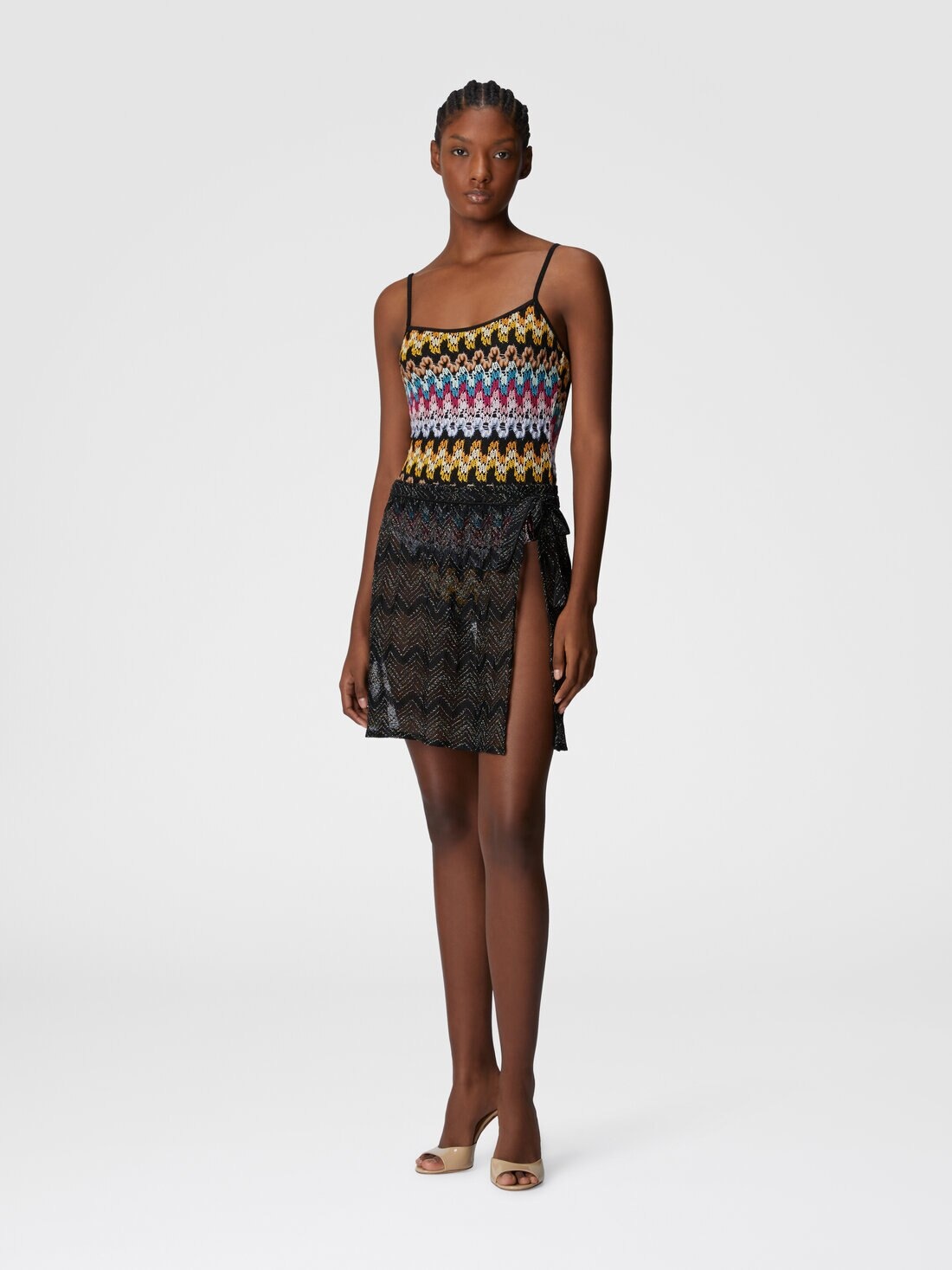 Wrap cover-up miniskirt in zig zag lamé viscose - 2