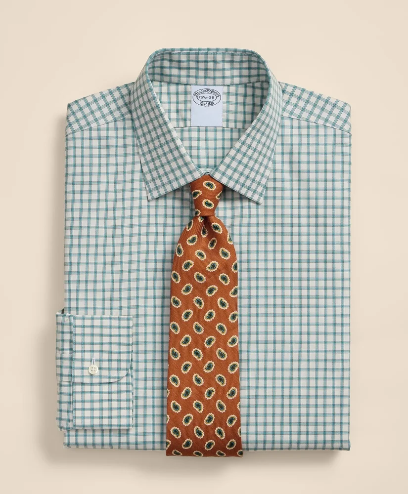 Supima® Cotton Non-Iron Pinpoint Oxford Ainsley Collar, Windowpane Dress Shirt - 1