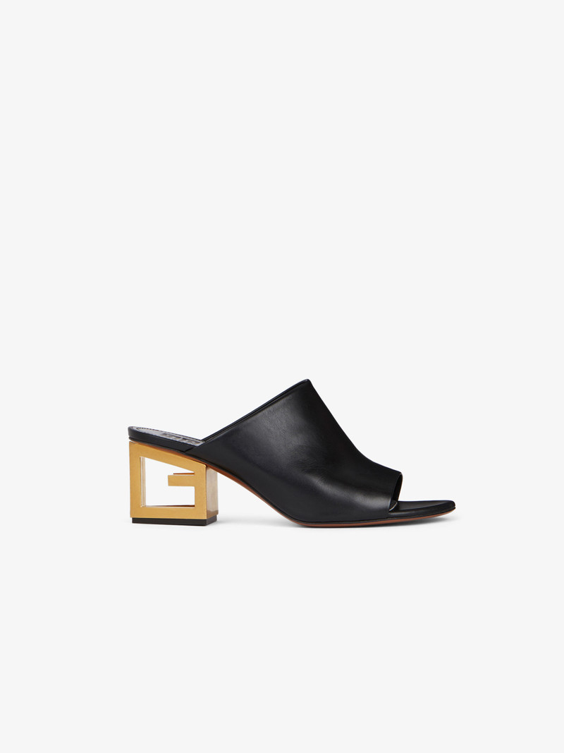 Mules in leather with triangular G heel 1