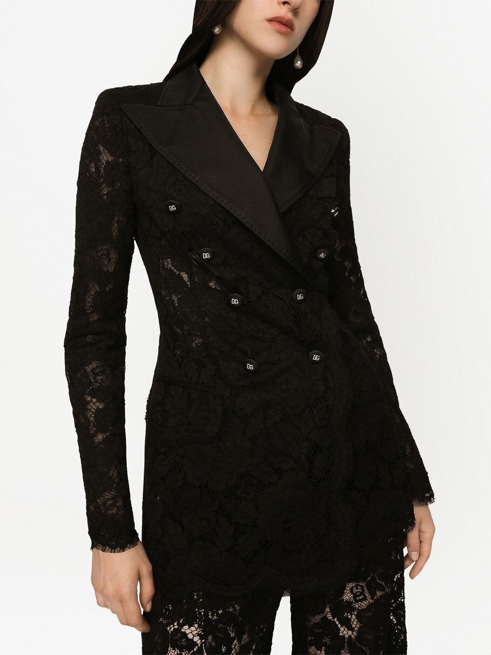 floral lace-detail double-breasted blazer - 5