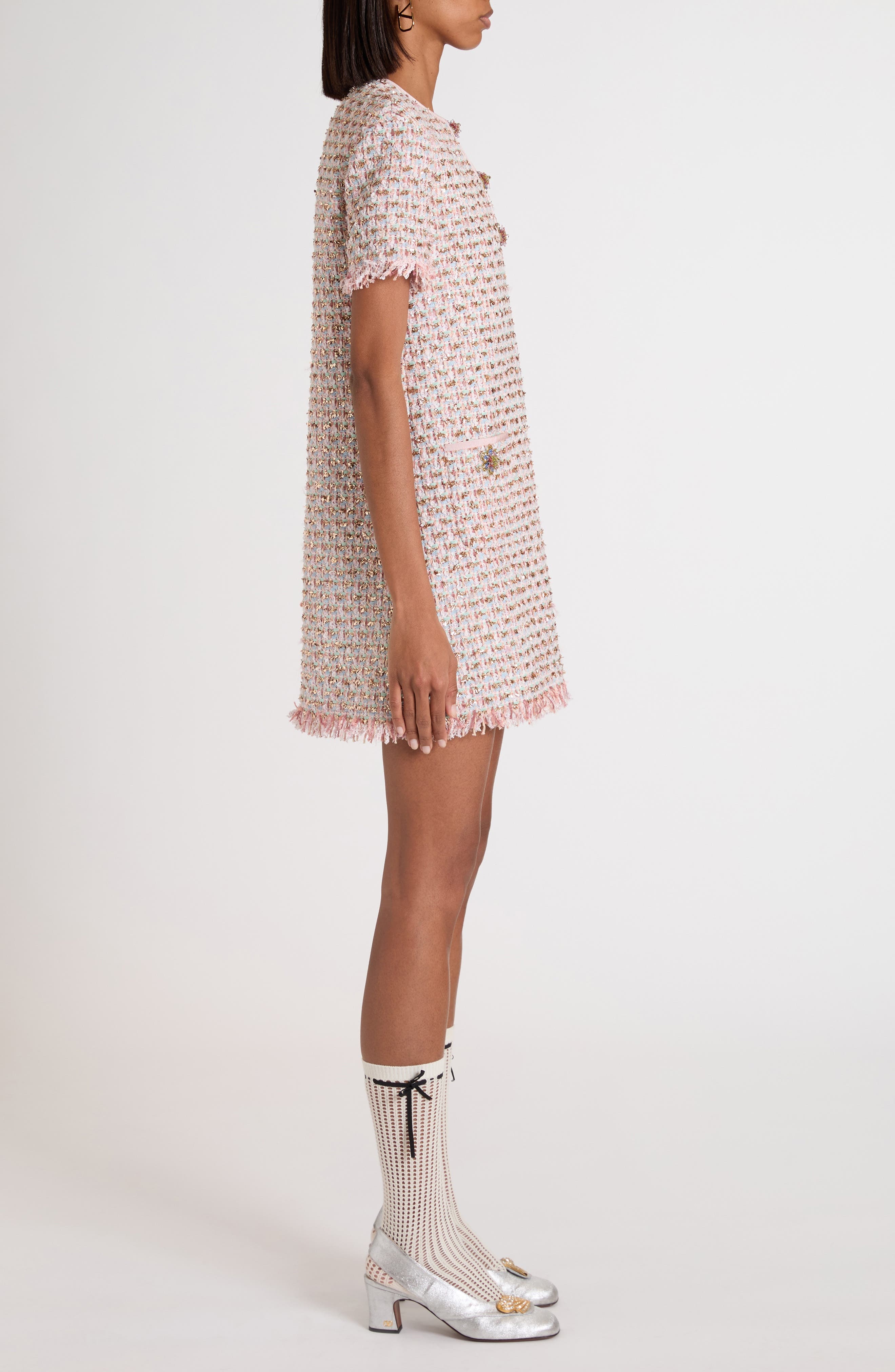 Valentino Garavani Embroidered Ribbon Tweed Shift Dress in Pink Multi at Nordstrom - 4