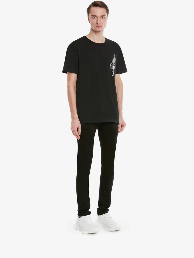 Men's Skeleton Motif T-shirt in Black/ivory - 3