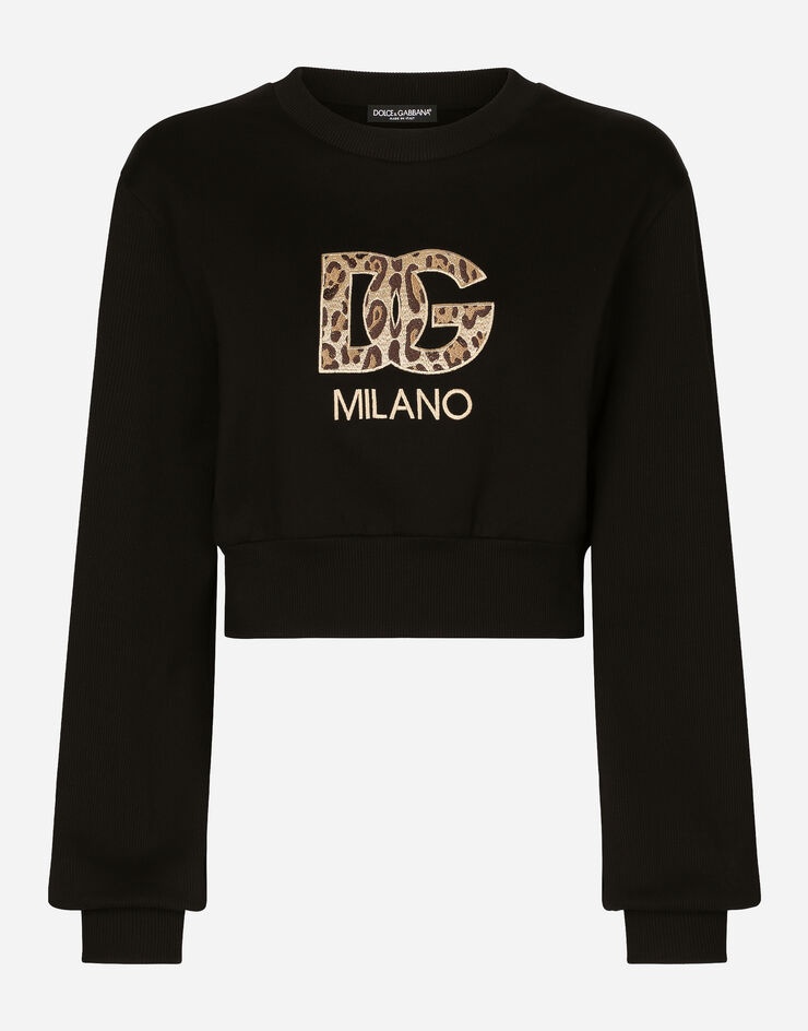 Cropped jersey sweatshirt with embroidered DG patch - 1