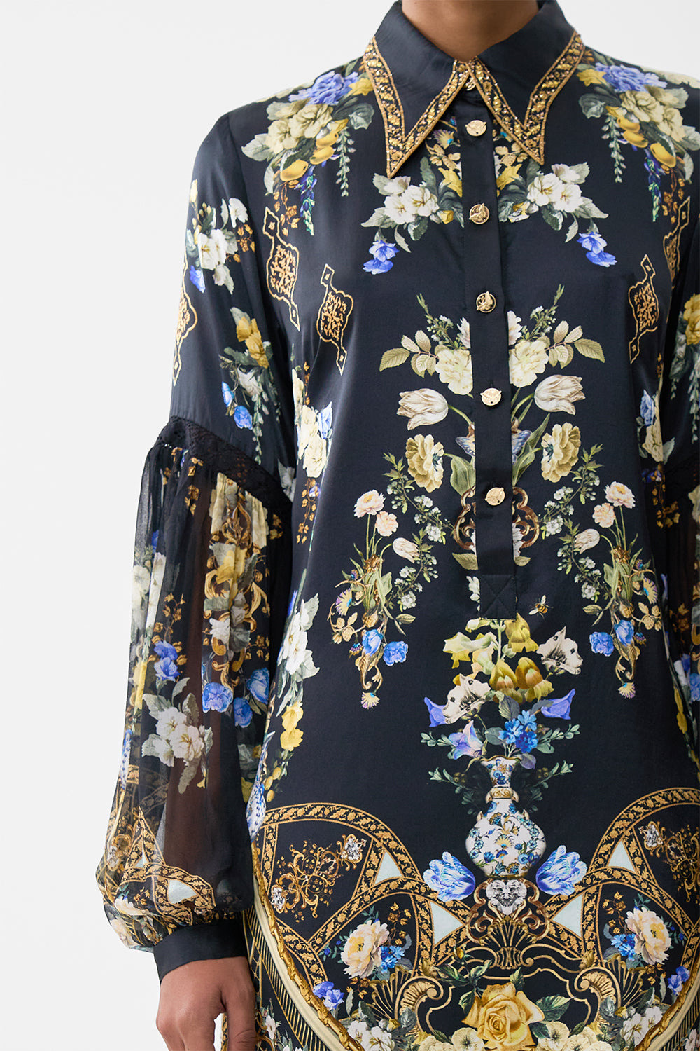 SHIRT DRESS WITH BLOUSON SLEEVE - 6