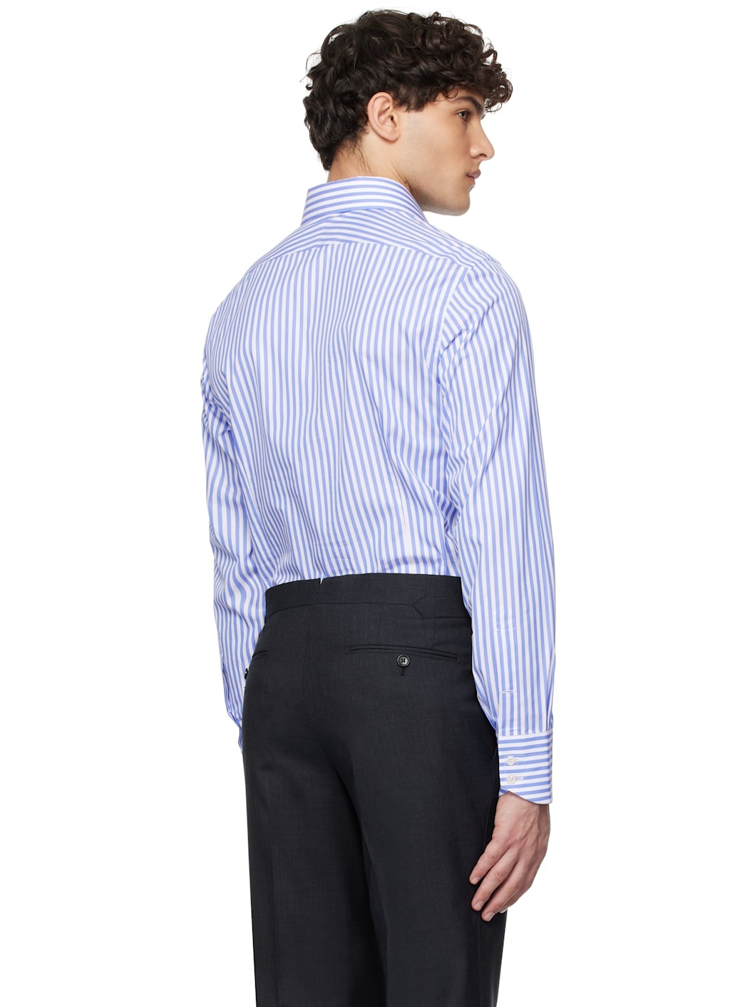 Blue & White Ladder Stripe Slim Fit Shirt - 3