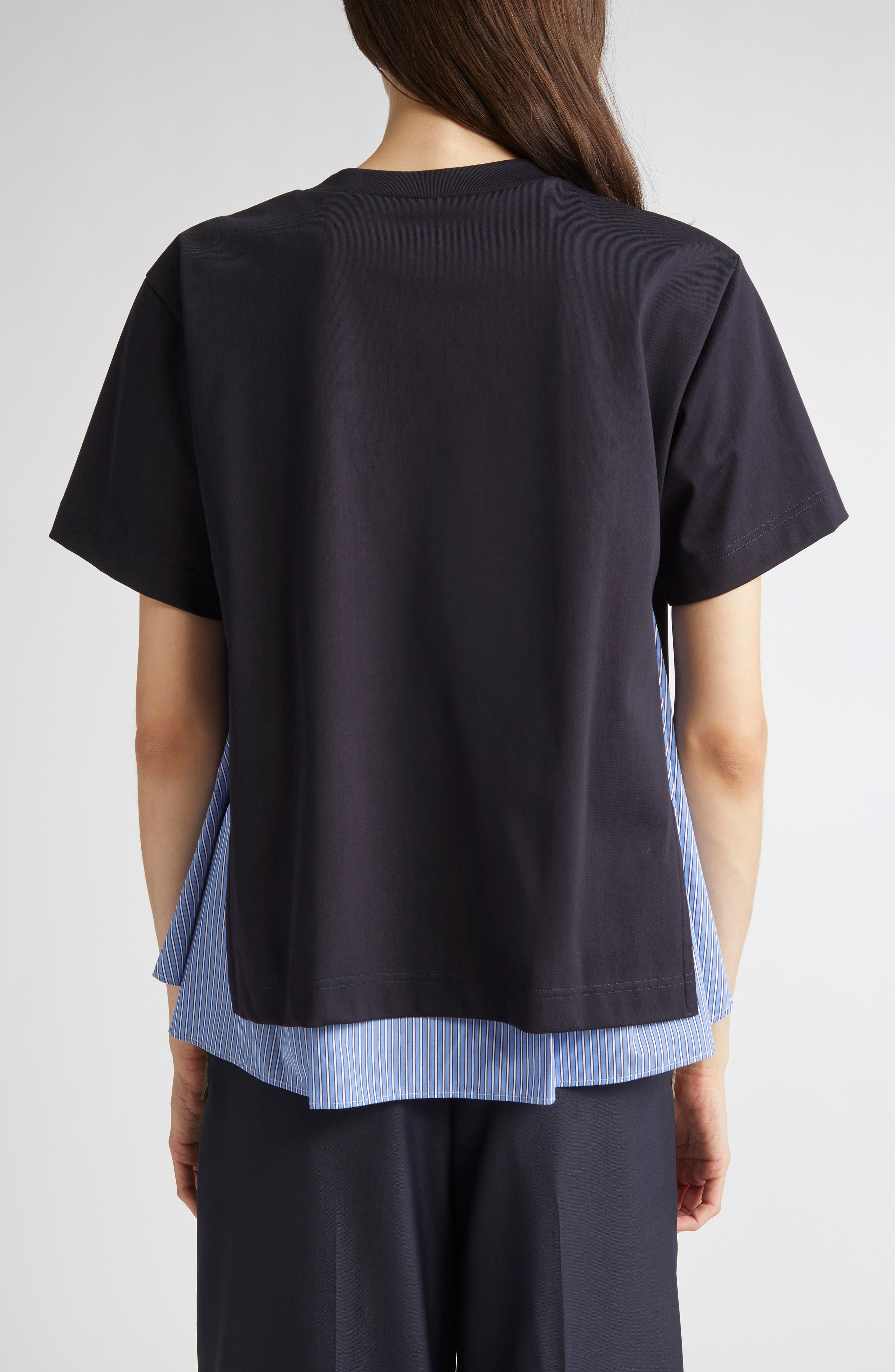Sacai Mixed Media Jersey & Poplin Pocket T-Shirt in Navy/Blue Stripe at Nordstrom - 3