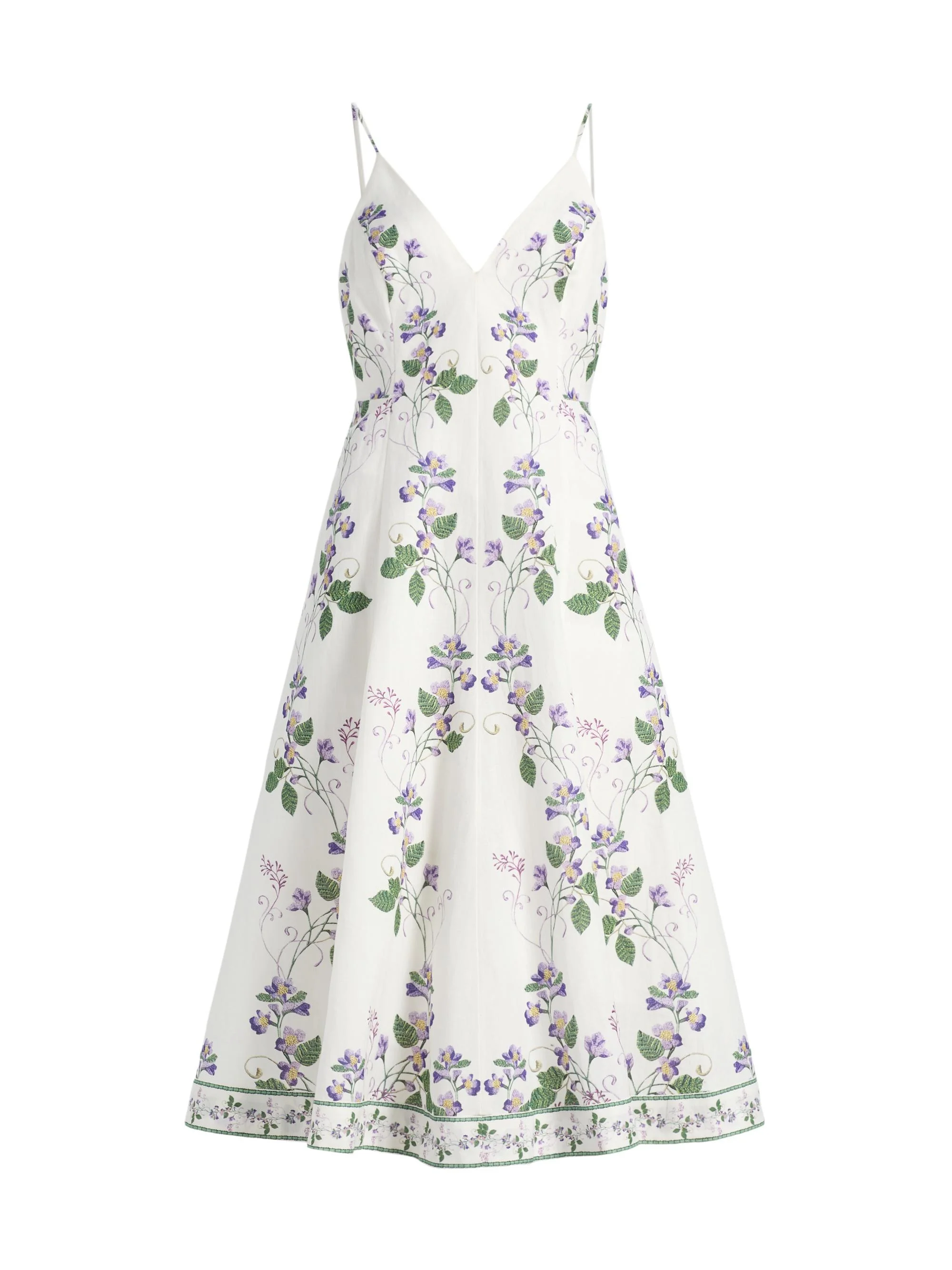 Women's Floral Linen-Cotton Midi-Dress - Ivory - 1