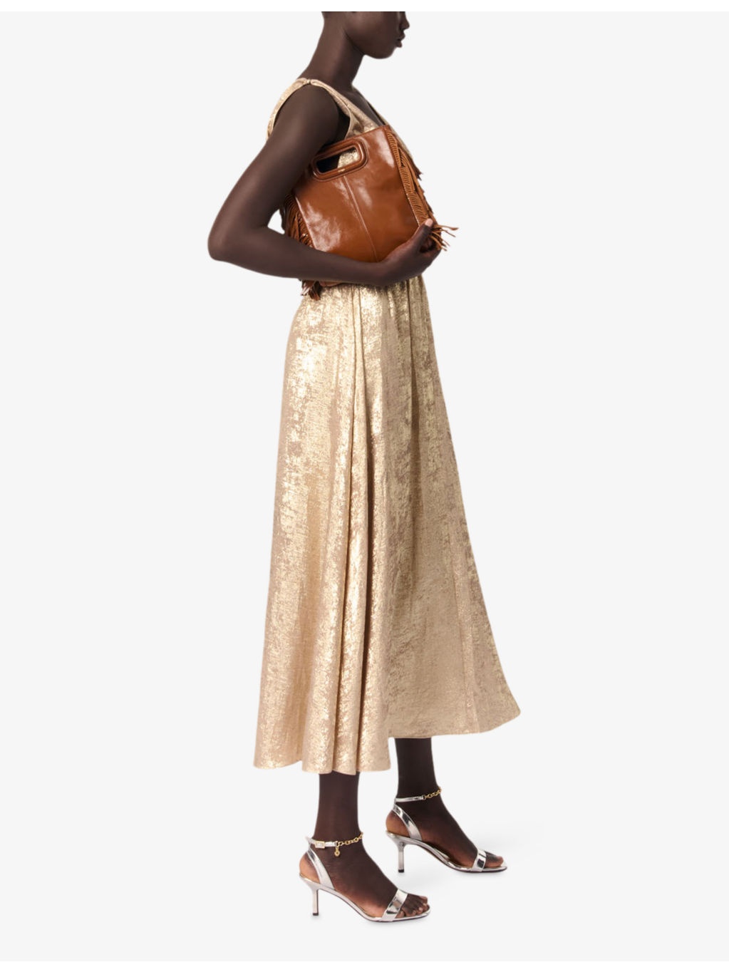 V-Neck Sleeveless Metallic Maxi Dress - 3