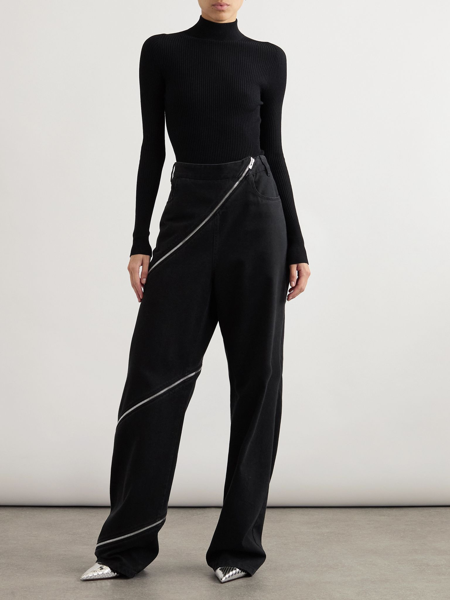 Zip-embellished wide-leg jeans Black - 2