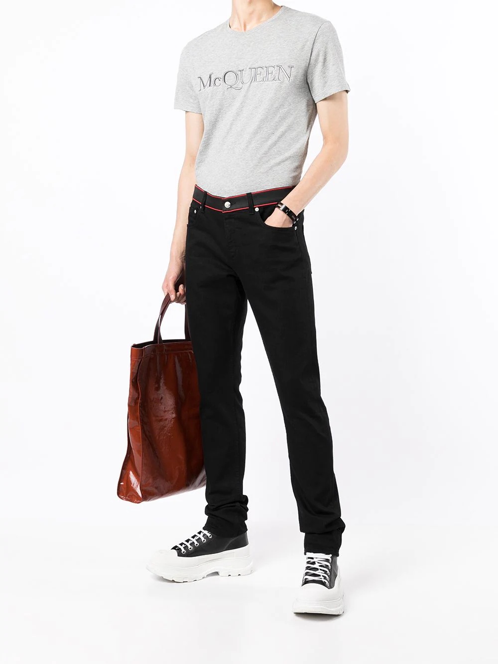 contrasting waistband slim-fit jeans - 2
