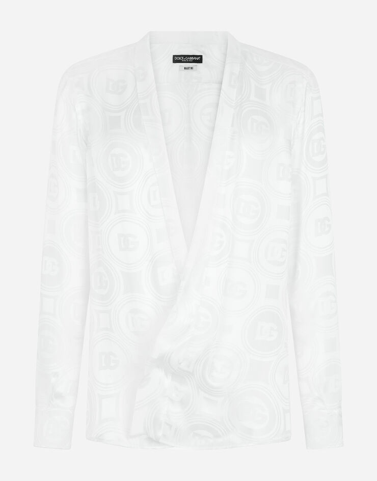 Oversize silk jacquard shirt with all-over DG logo - 2
