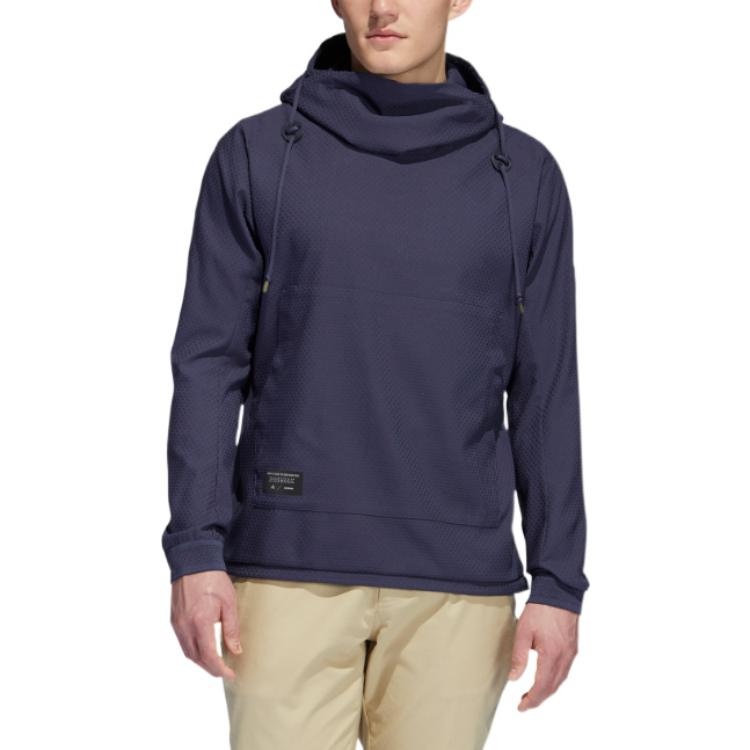 Men's adidas Solid Color Logo Drawstring Hooded Long Sleeves Blue HN0637 - 2