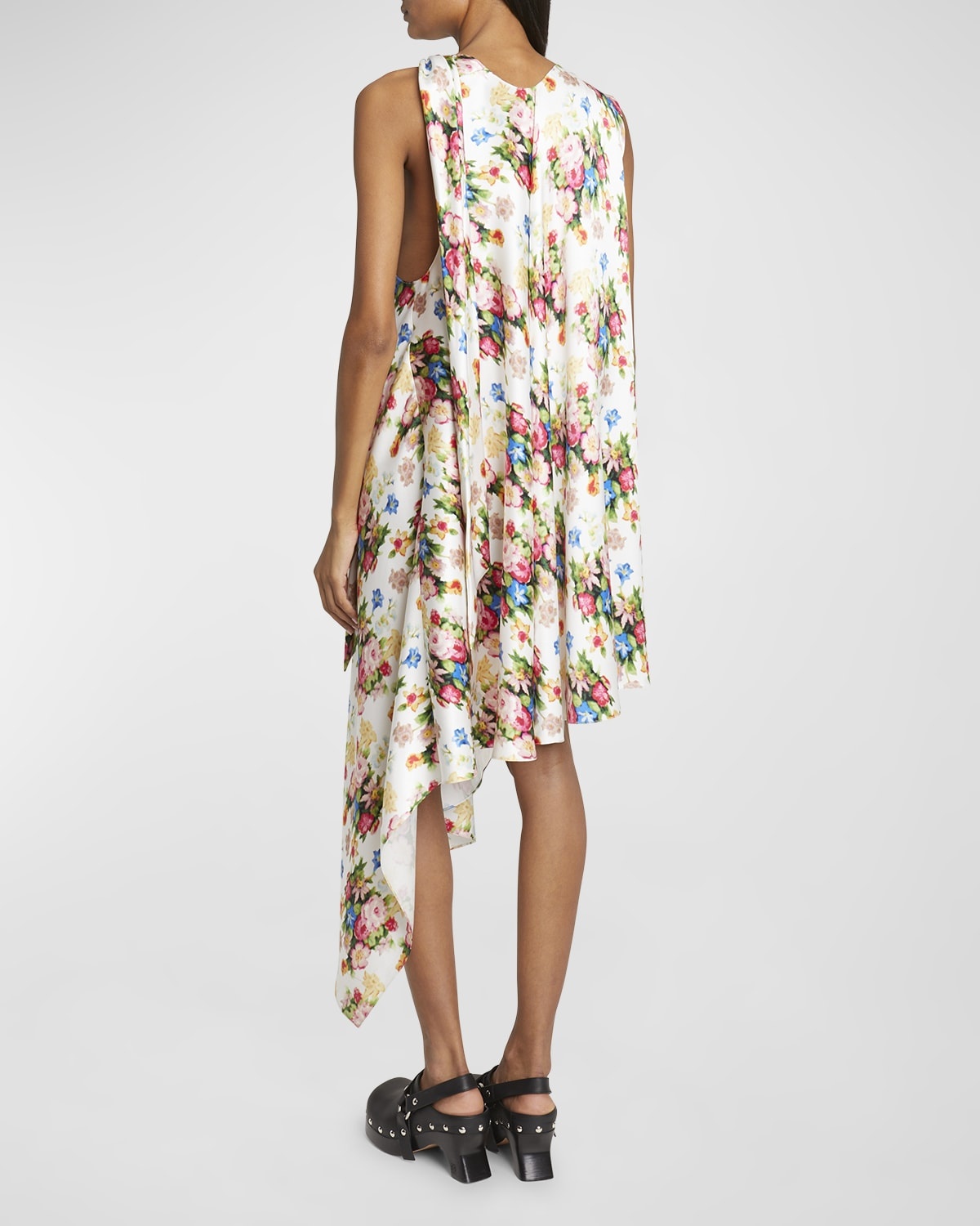 Asymmetric Floral Silk Shift Dress - 4