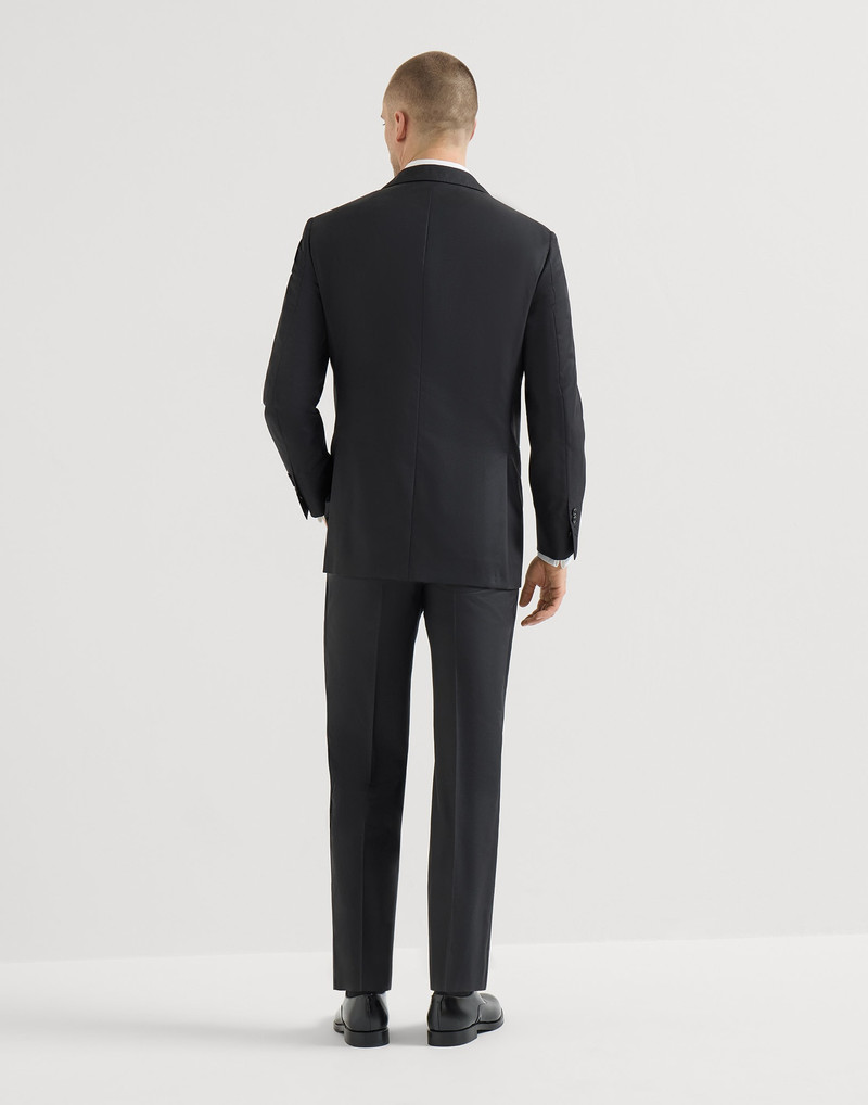 Lightweight virgin wool and silk twill tuxedo with peak lapel jacket and and trousers with pleat 3