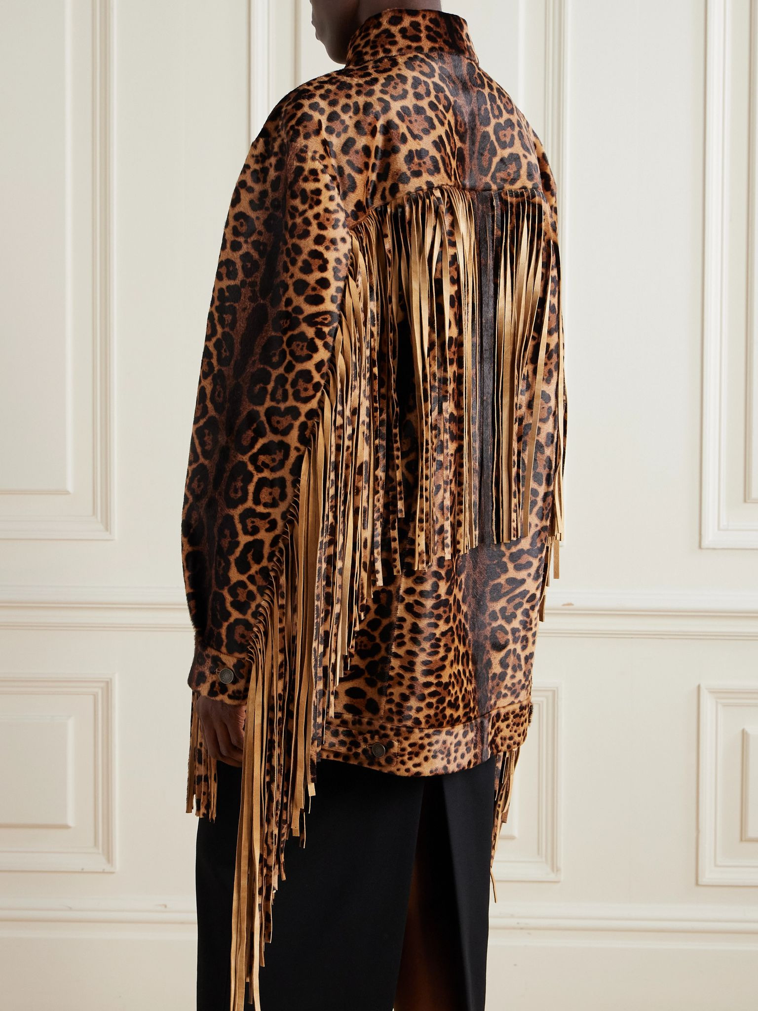 Fringed leopard-print calf hair jacket Leopard print - 4