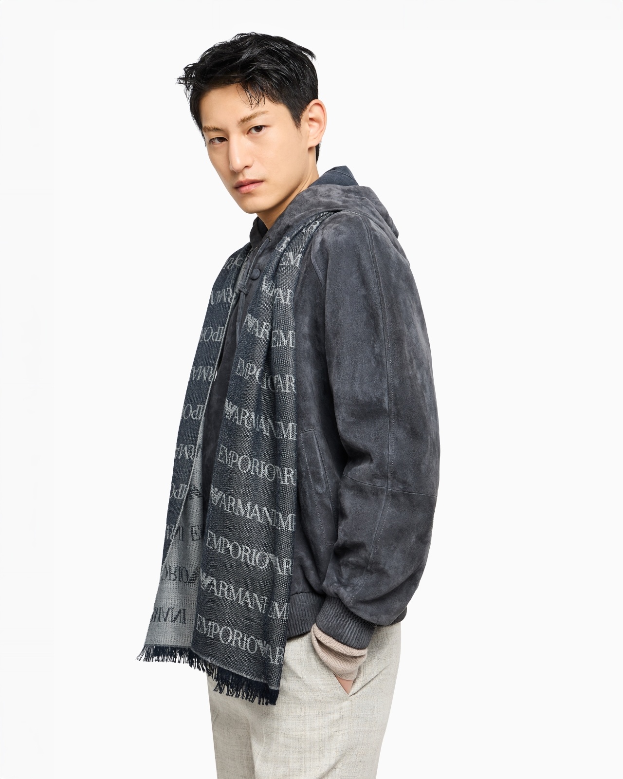 VIRGIN-WOOL BLEND SCARF WITH JACQUARD LOGO LETTERING AND FRINGES - 3