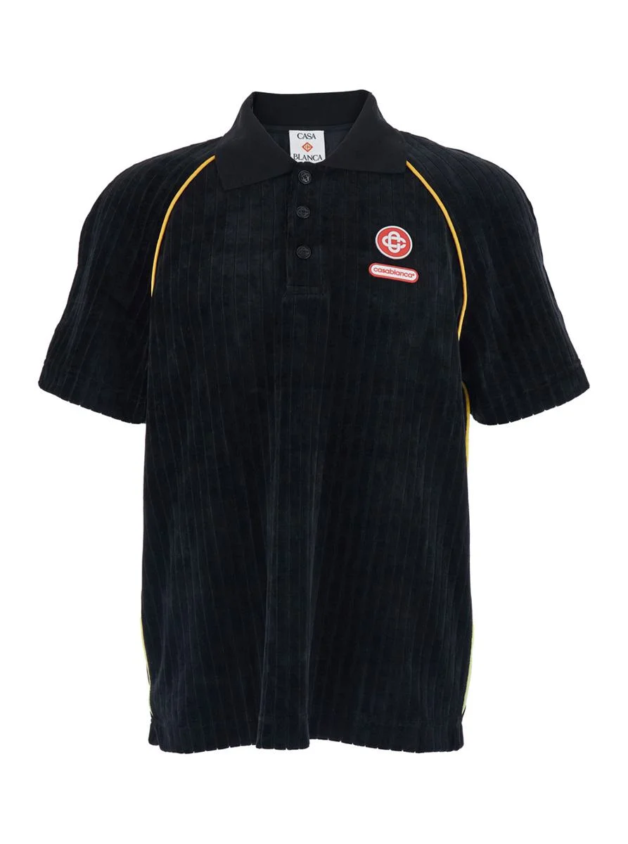 Casablanca Black Polo Shirt With Classic Collar And Logo Embroidery On The Front In Corduroy Man - 1