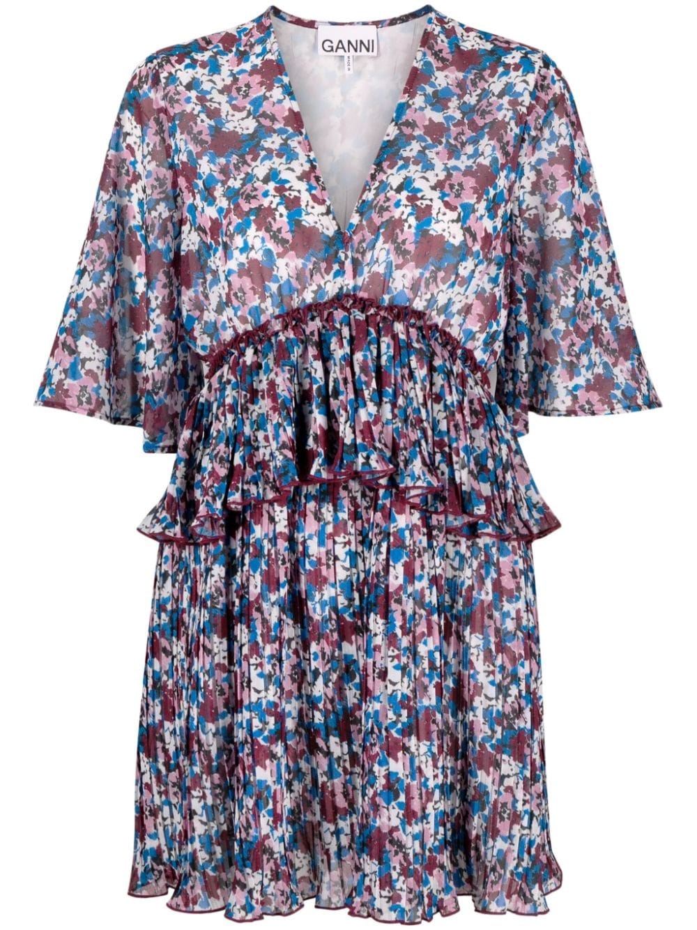 pleated floral-print minidress - 1