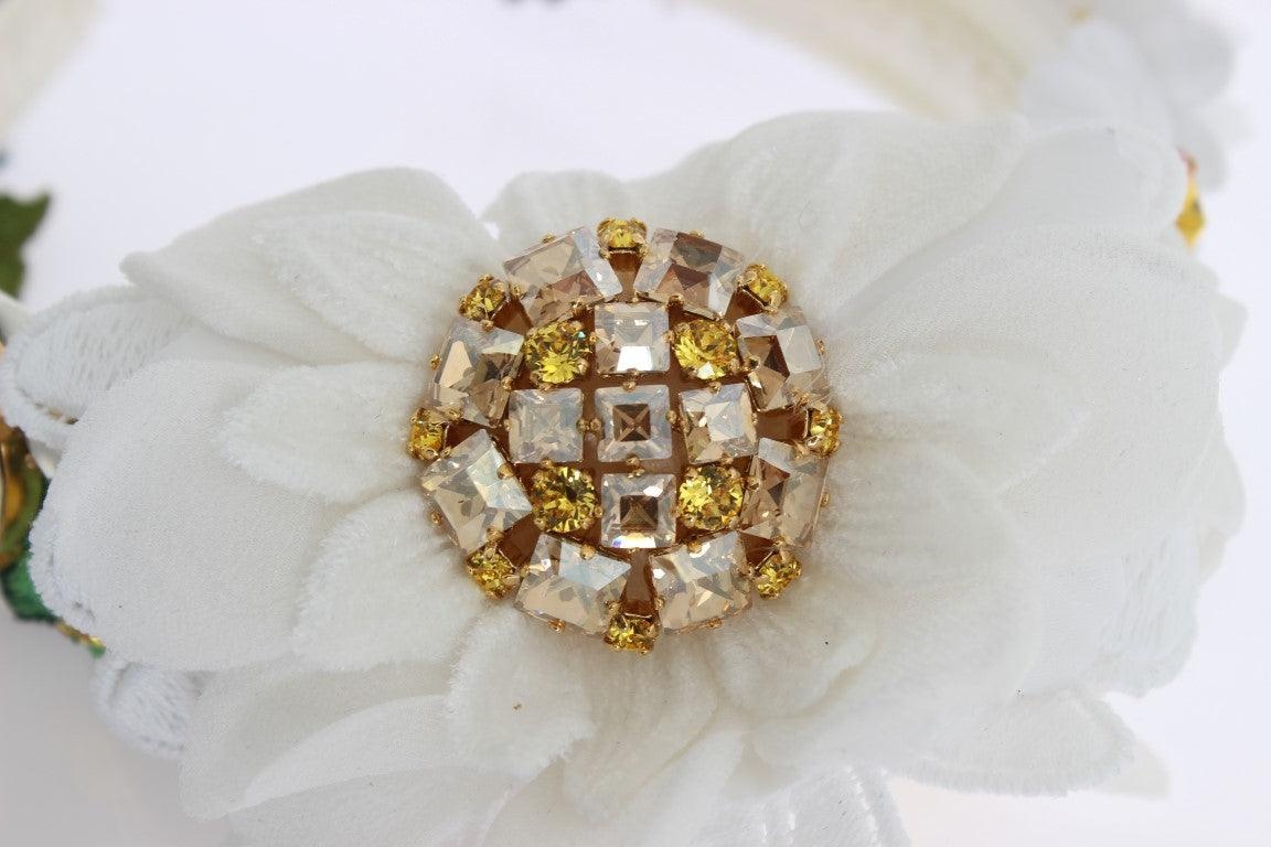 Bandeau Floral Dolce & Gabbana - Jaune Blanc Tournesol Cristal - Neuf Avec étiquettes