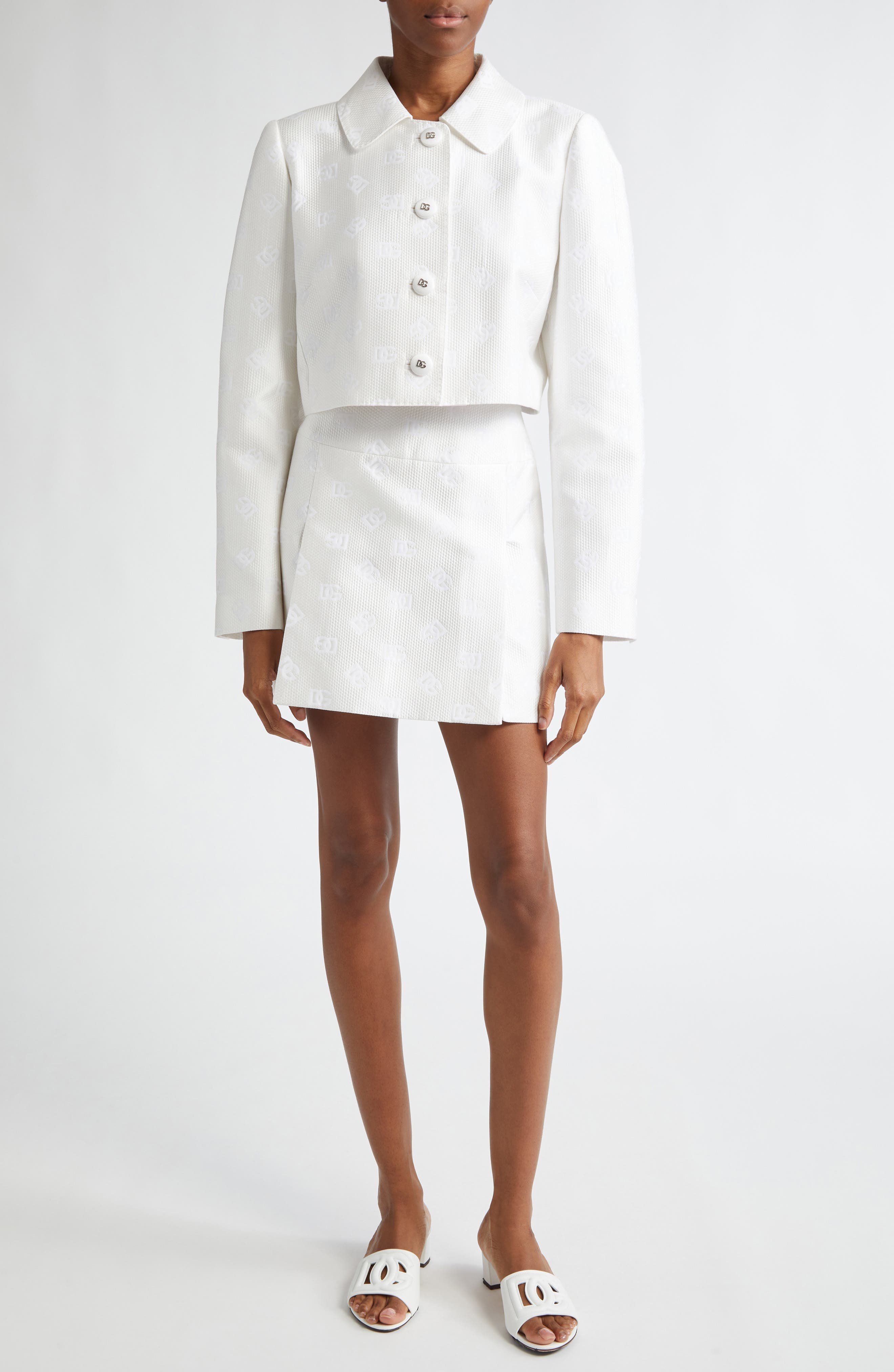Dolce&Gabbana DG Logo Quilted Jacquard Crop Jacket in White at Nordstrom - 2
