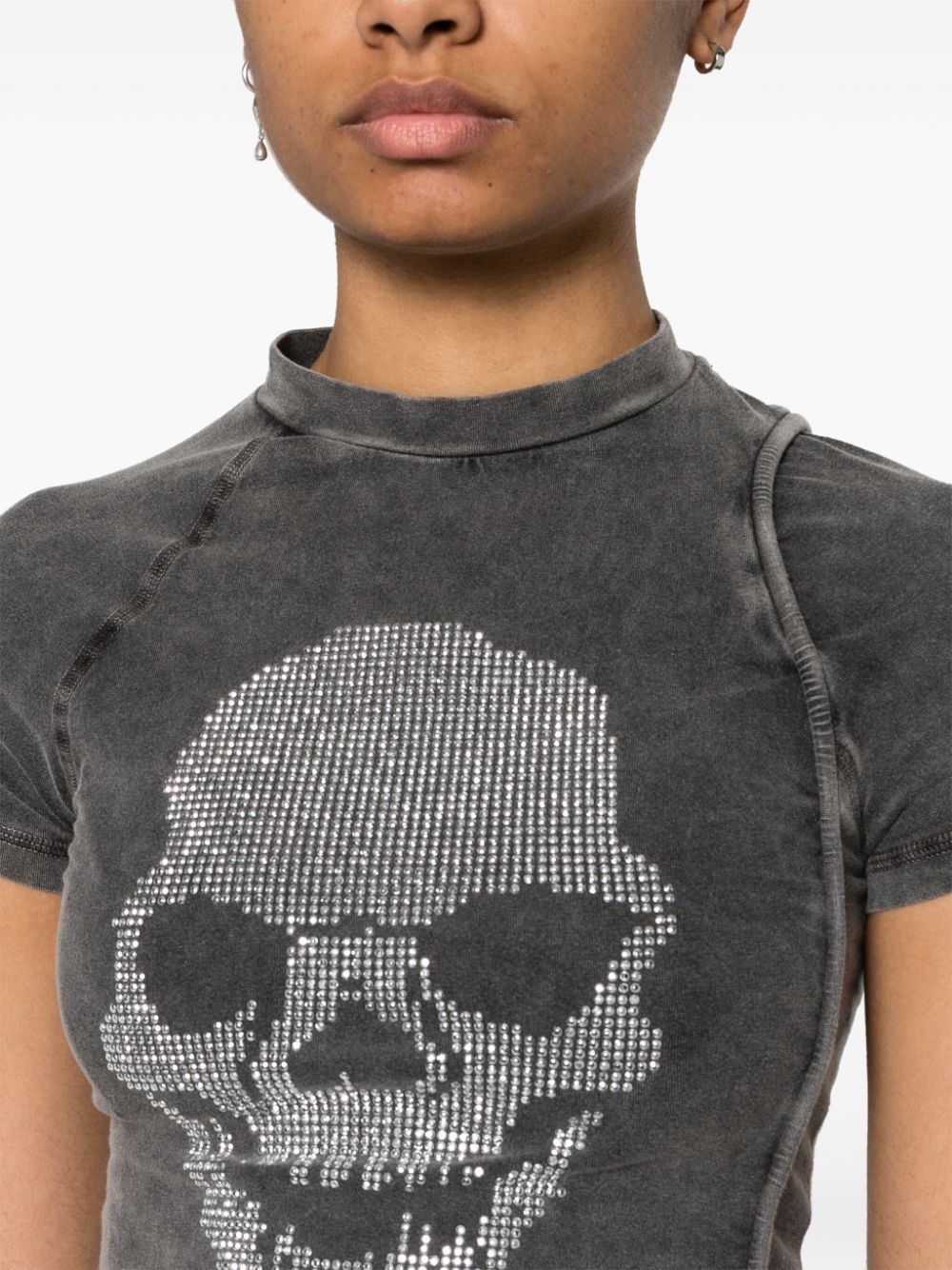 rhinestone-embellished motif T-shirt - 5