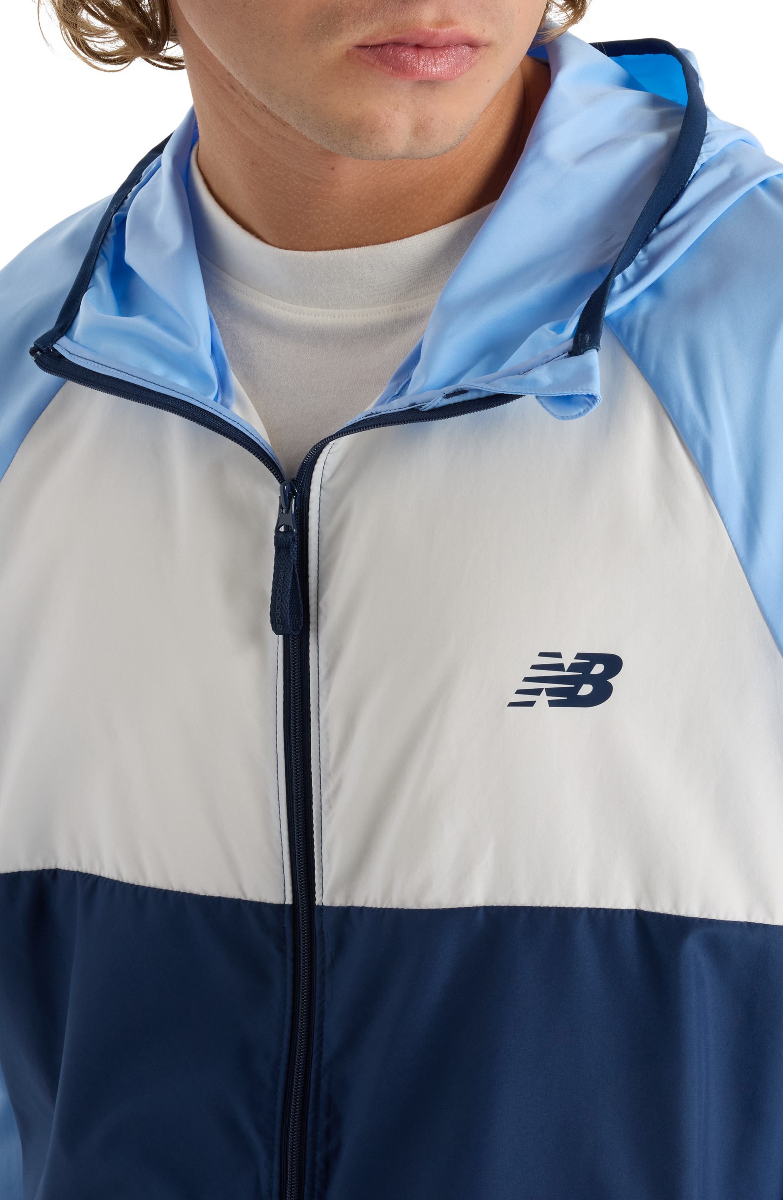 New Balance Athletics Packable Water Resistant Hooded Jacket in Electric Sky at Nordstrom - 6