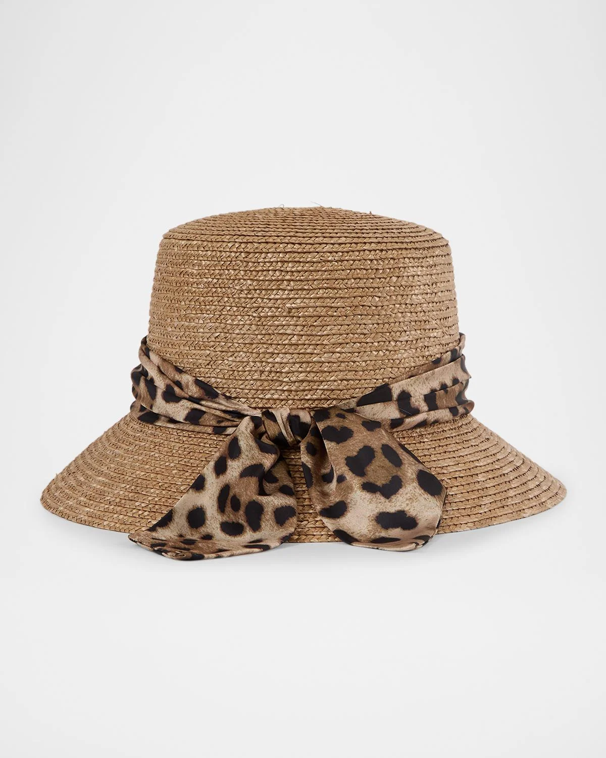 Ramona Straw Bucket Hat with Leopard-Print Bow - 1