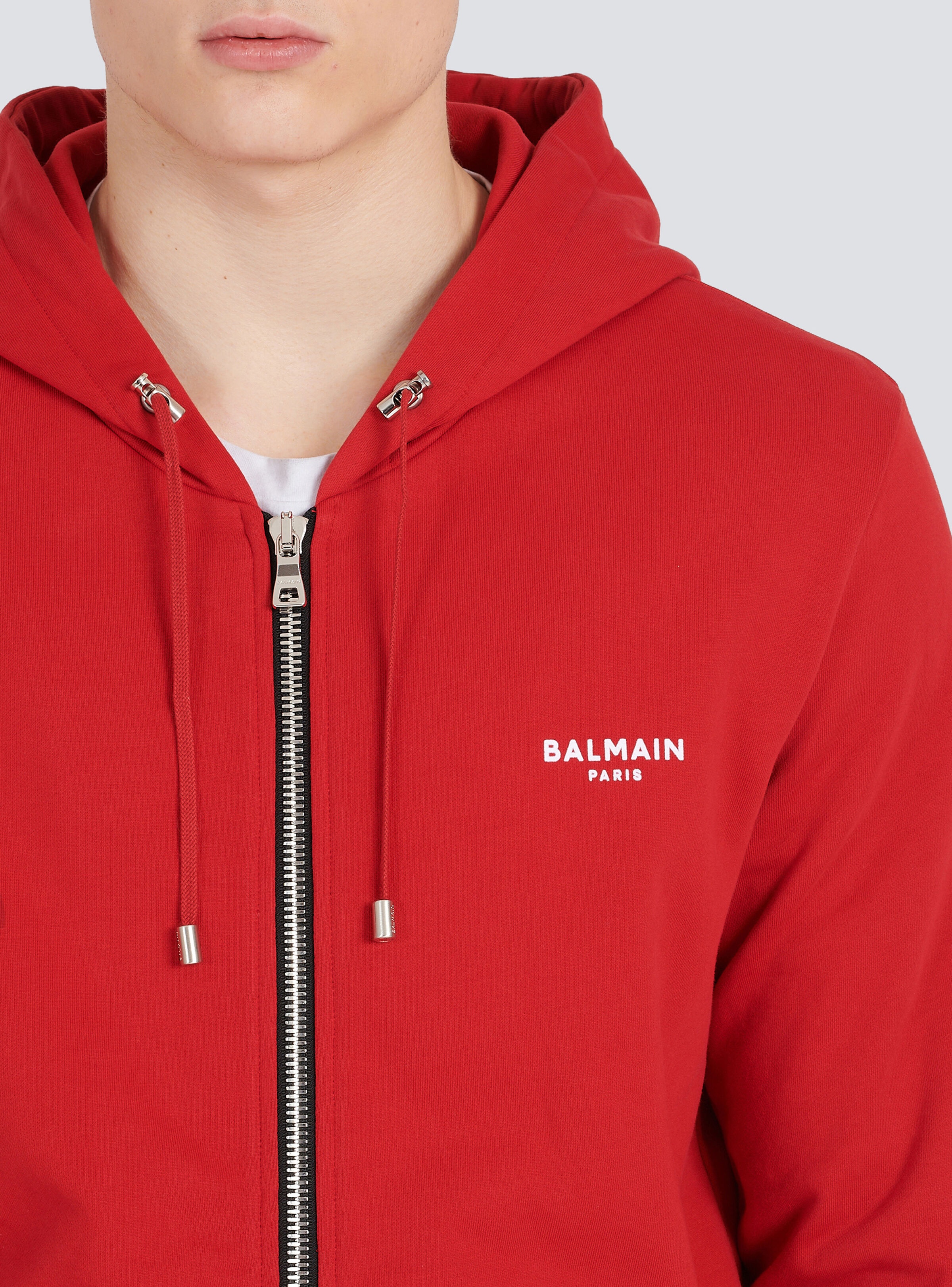 Eco-designed cotton sweatshirt with small flocked Balmain logo - 7