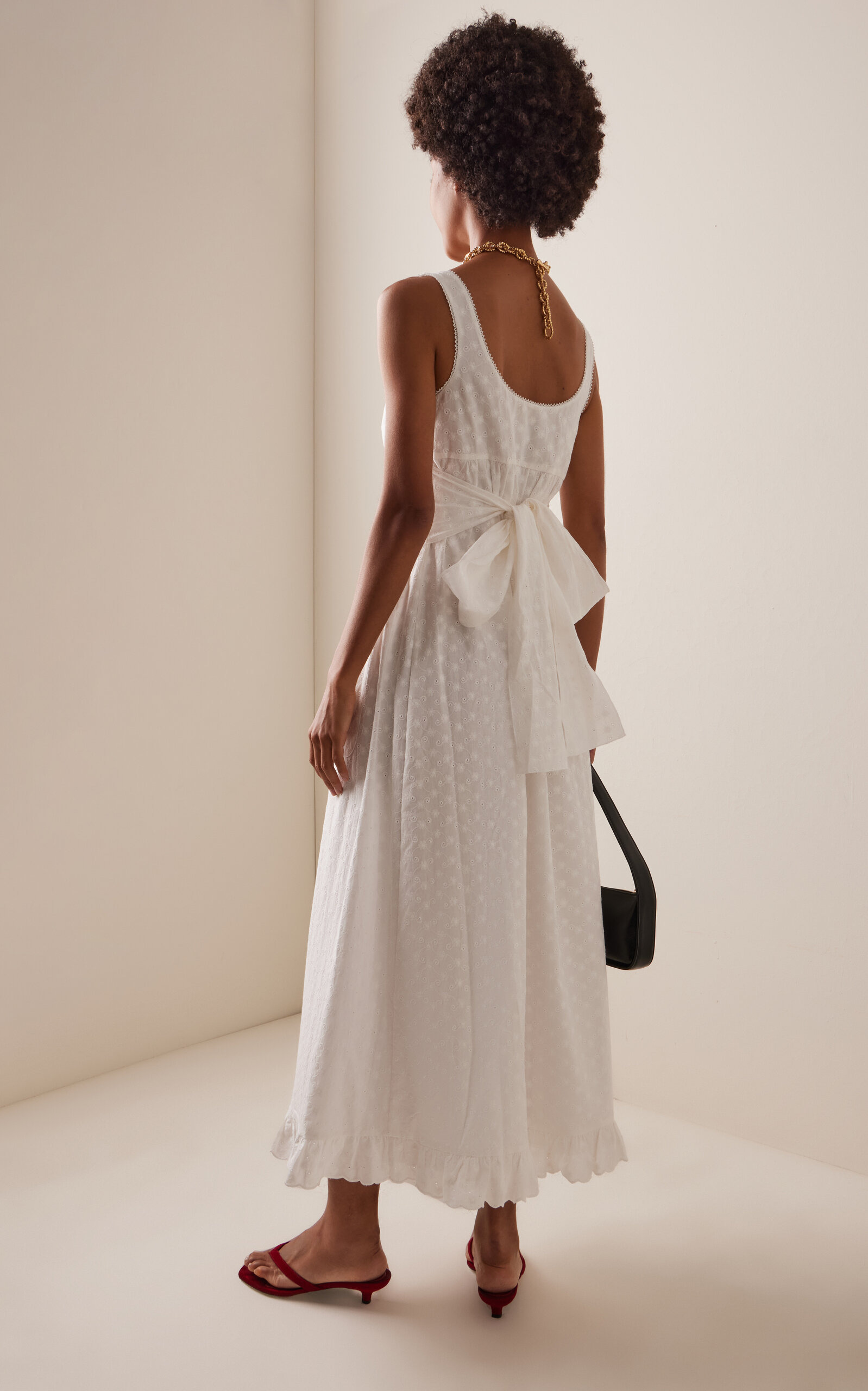 Pintuck Eyelet Cotton Maxi Dress ivory - 4