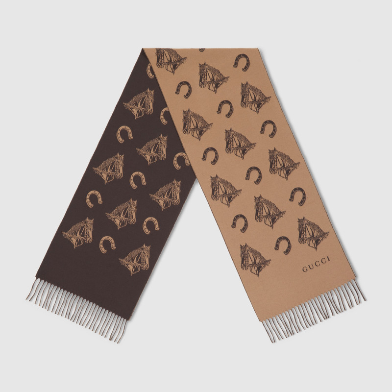 GUCCI Silk wool equestrian jacquard scarf outlook