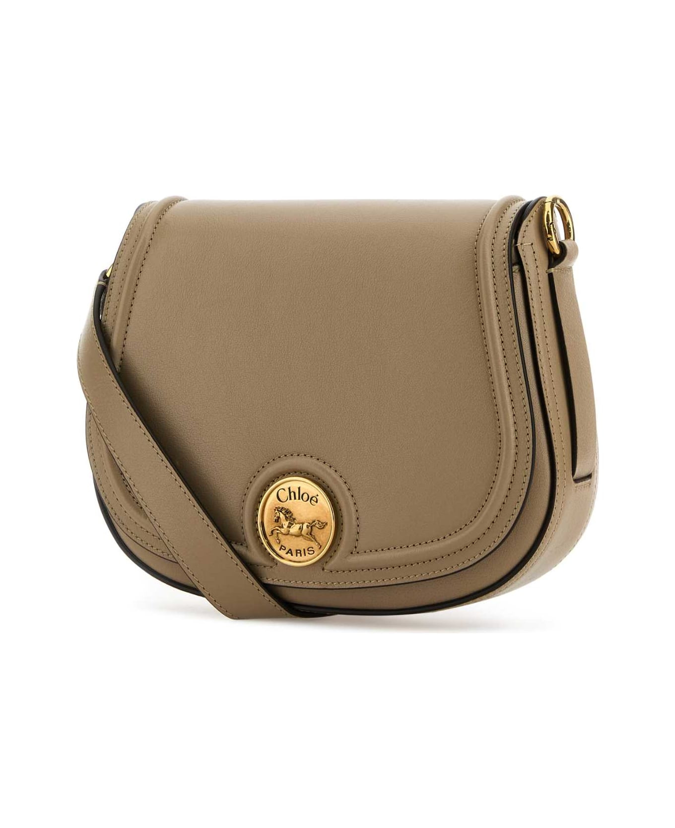 Cappuccino Leather Horse Medal Crossbody Bag - 2