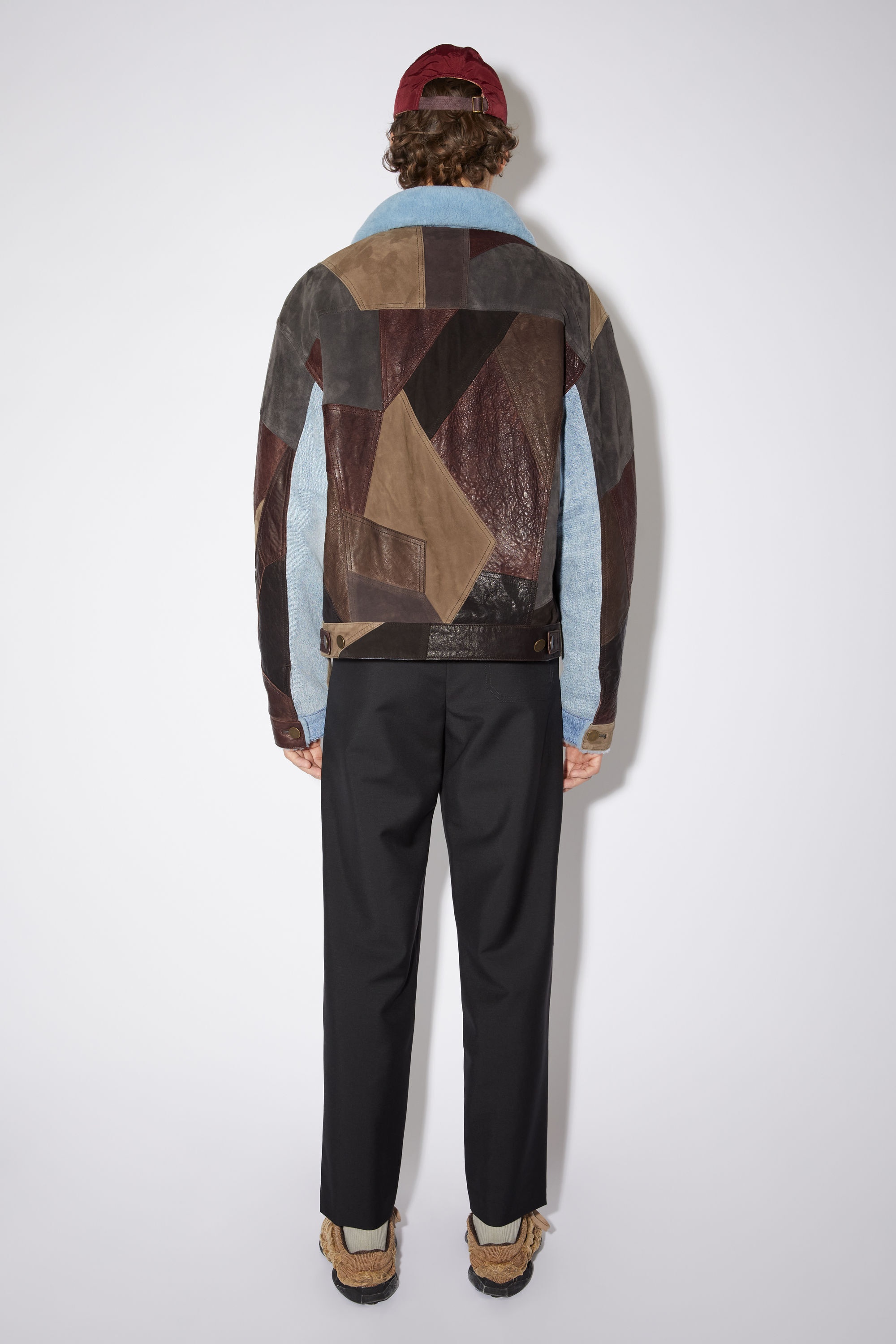 Leather patchwork denim jacket - Dark brown/multi - 3