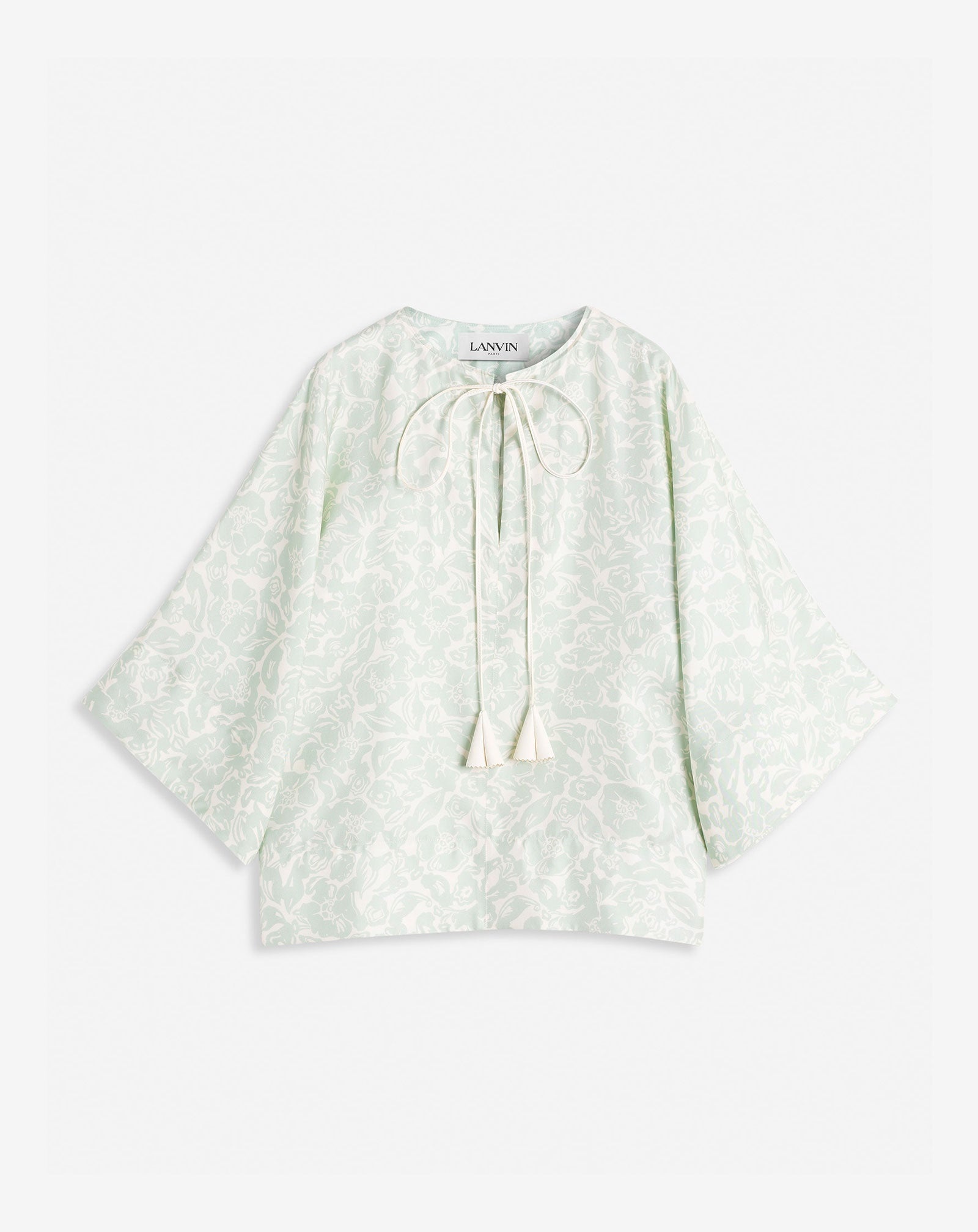 OPEN NECK ELBOW SLEEVE TOP IN PRINTD SILK - 1