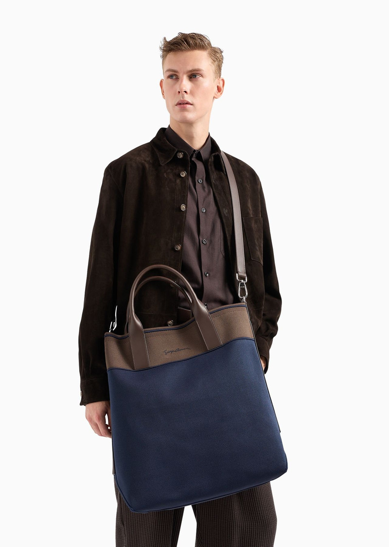 Tricot knit and leather shopper bag 7