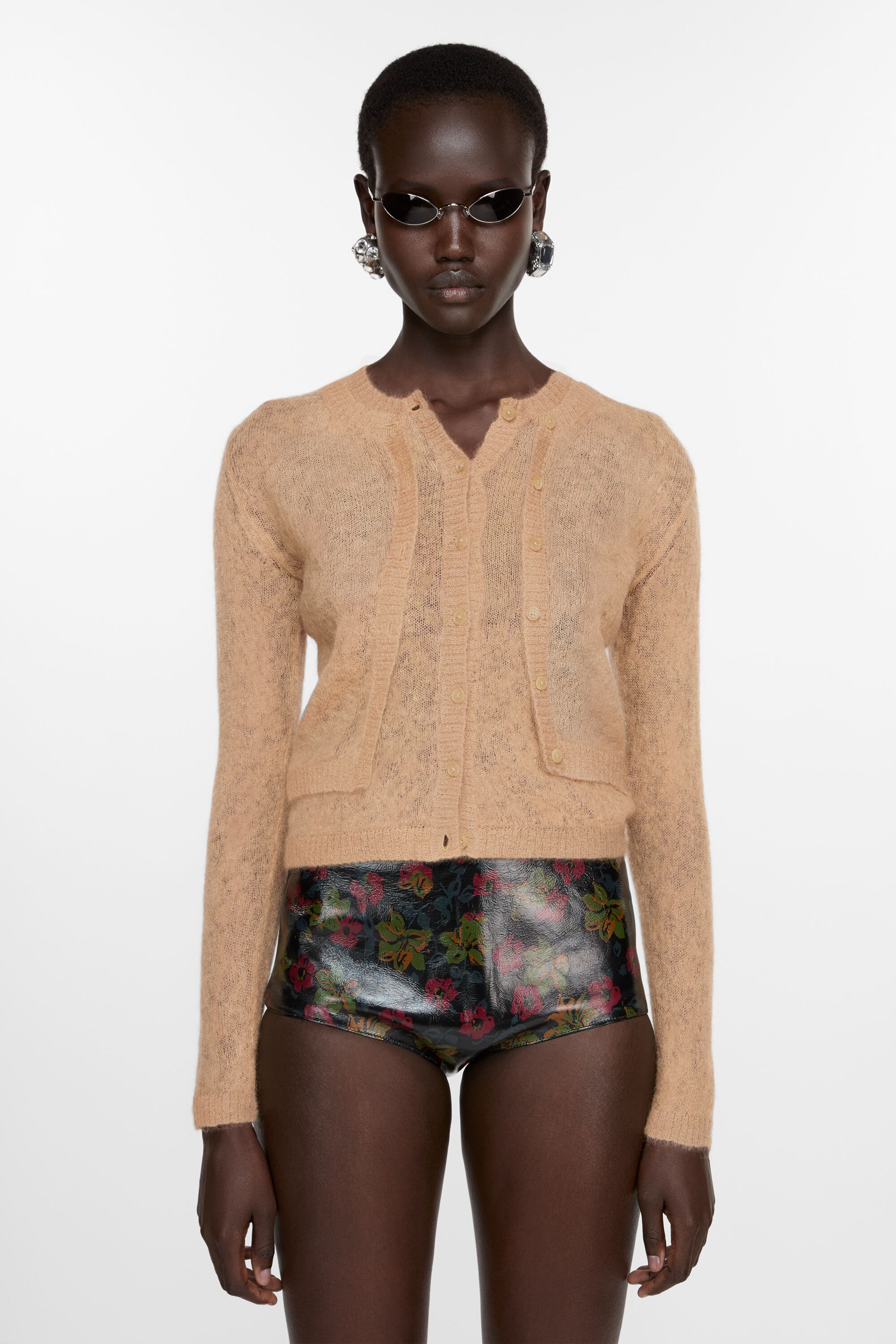 Layered mohair cardigan - Beige - 2
