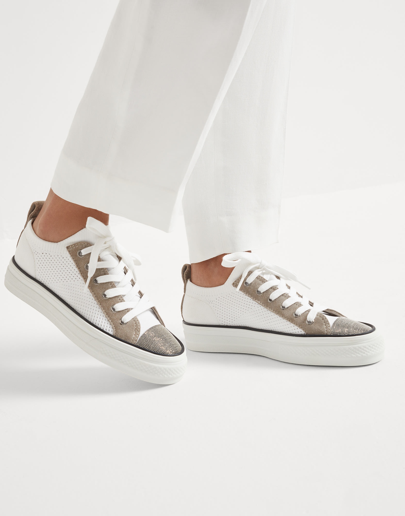 Knit and suede sneakers with precious toe - 4