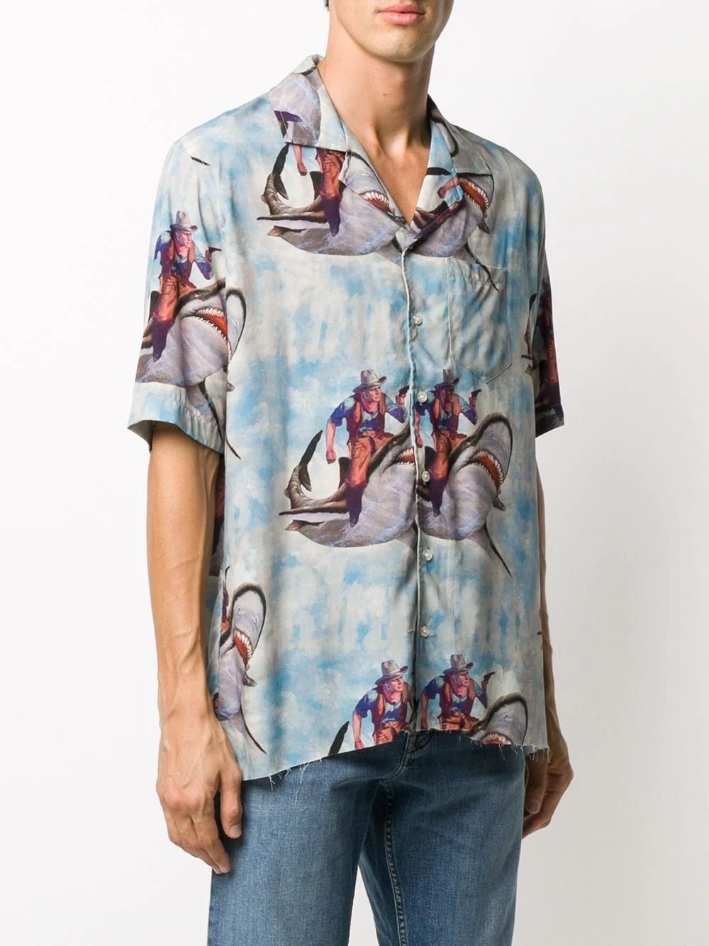 shark-print bowling shirt - 3