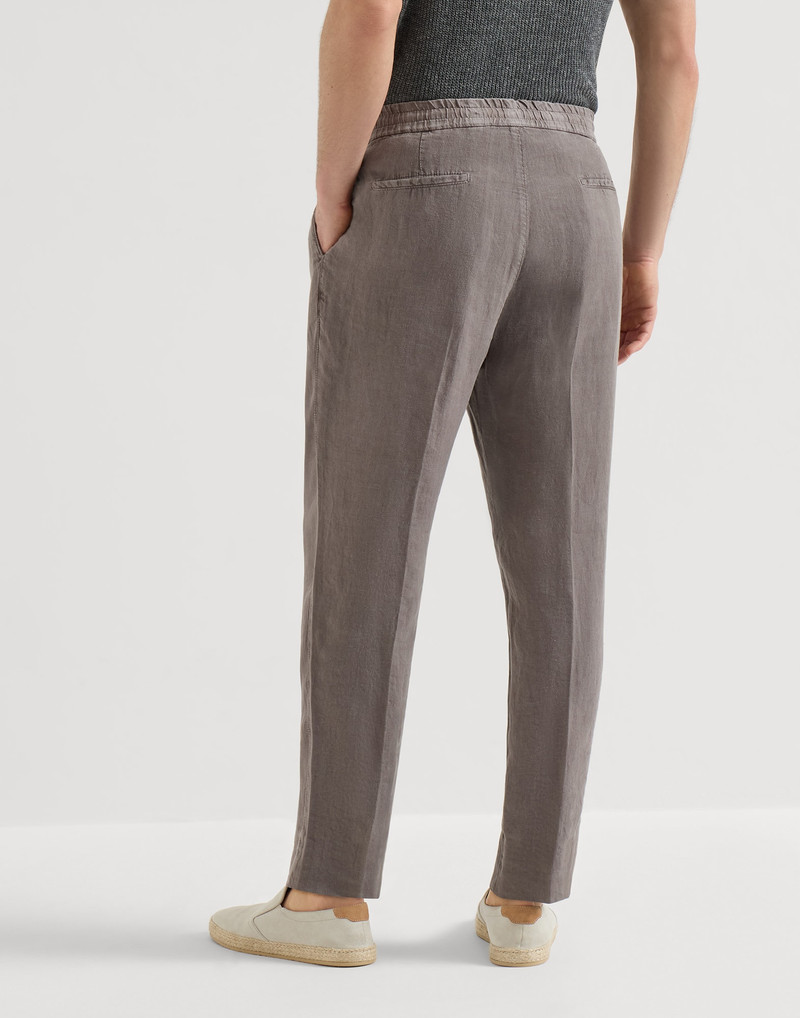 Garment-dyed trousers in linen gabardine with drawstring and double pleats 3