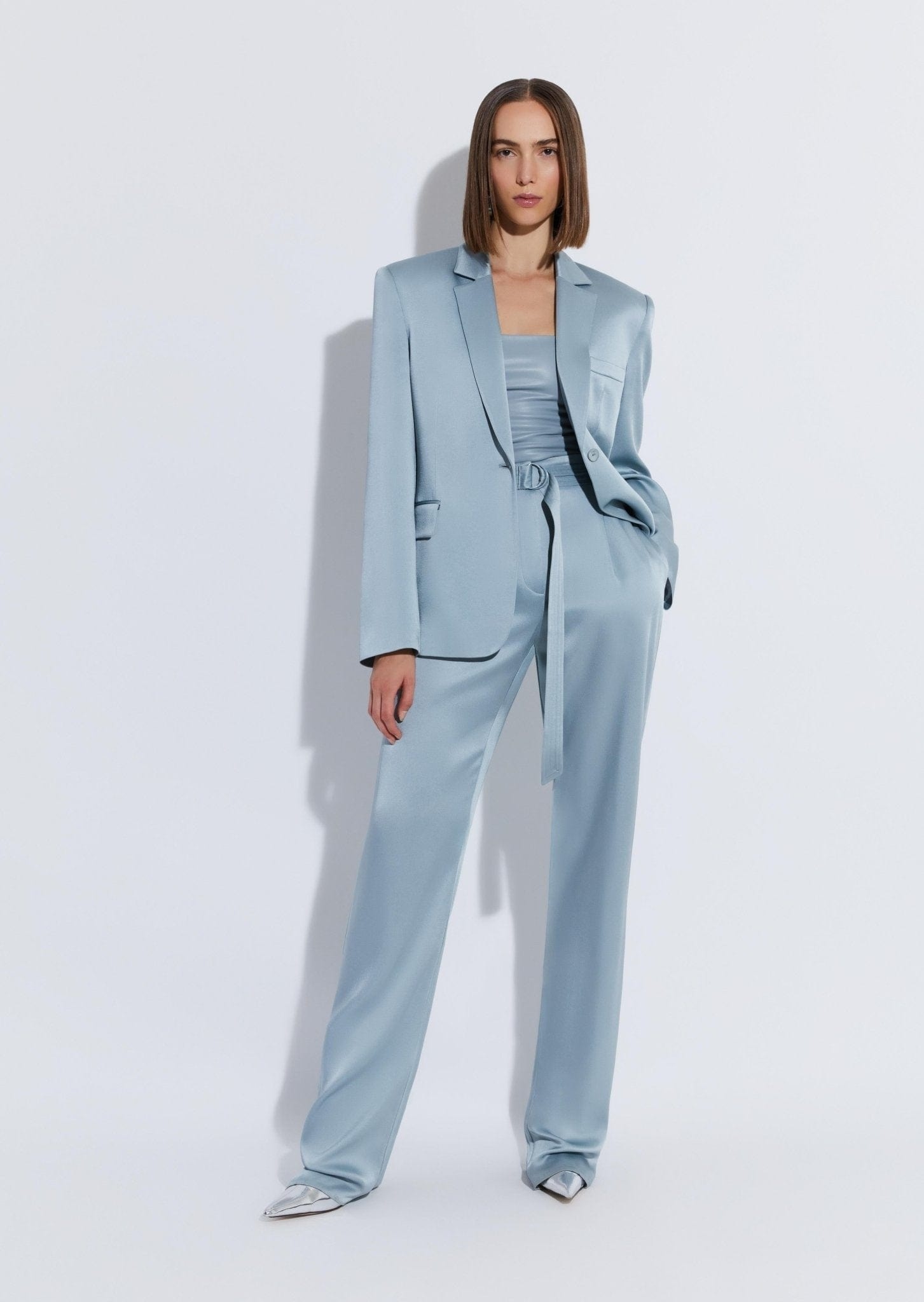 Satin Broad Shoulder Blazer - 2