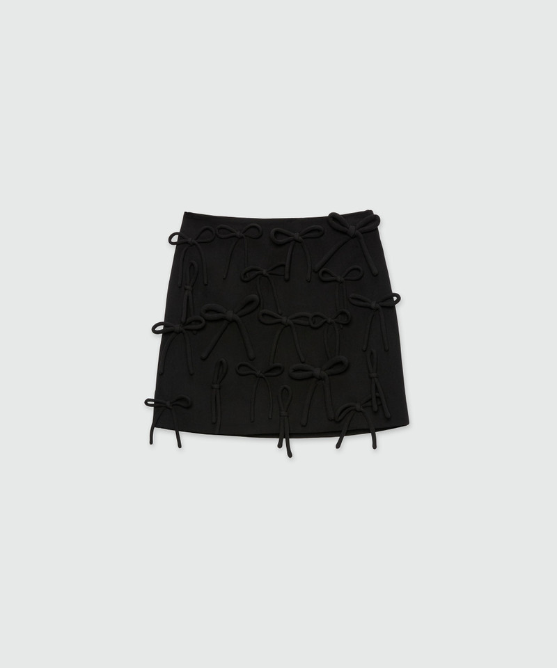 Black miniskirt in double crepe cady with bow detail 1
